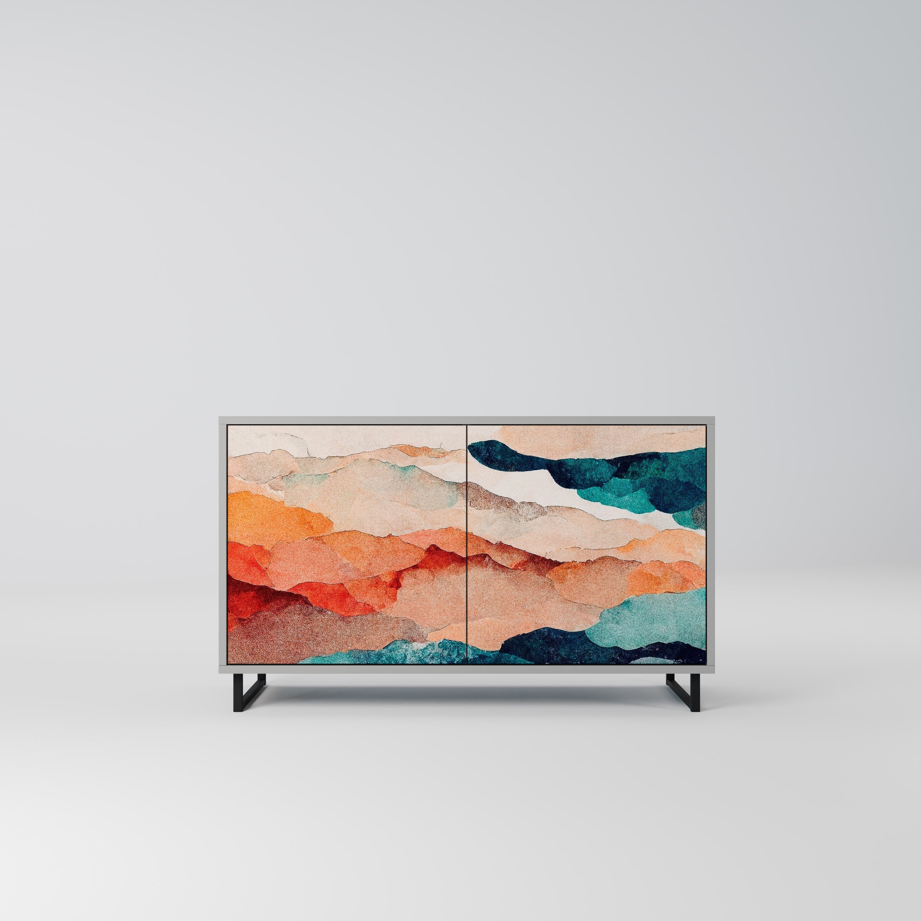 ABSTRACT LANDSCAPE 2-Door Sideboard in Grey Finish