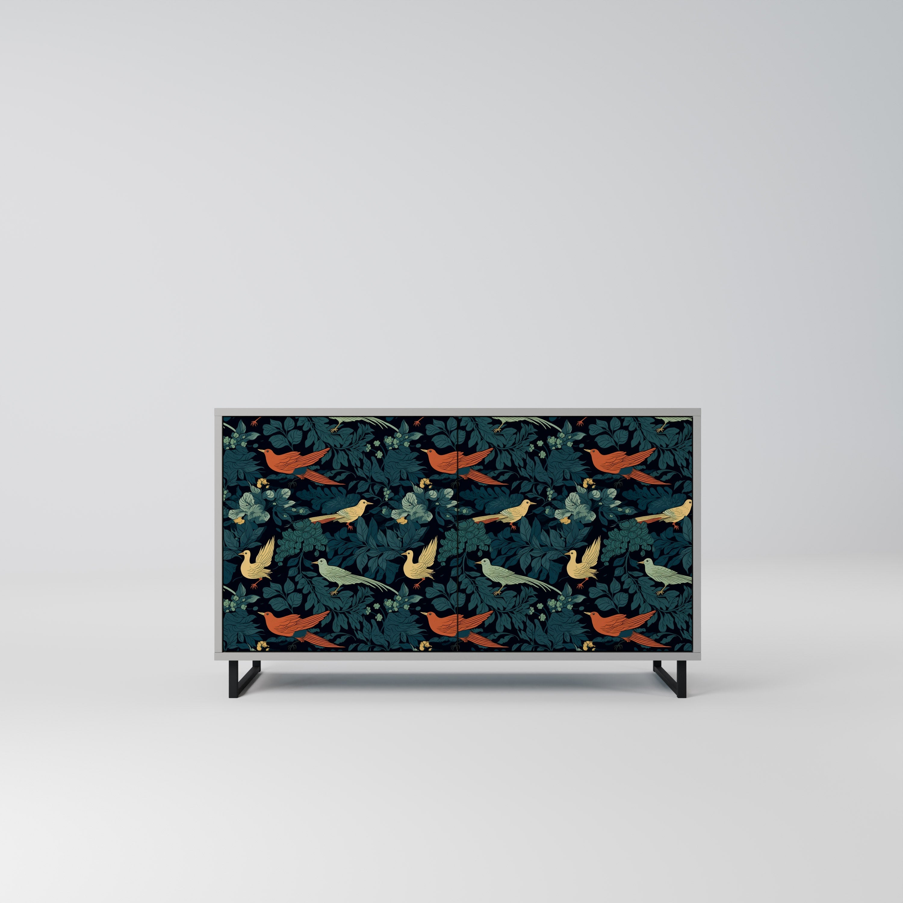 Μπουφές FOWL ORNAMENT με 2 πόρτες σε γκρι φινίρισμα