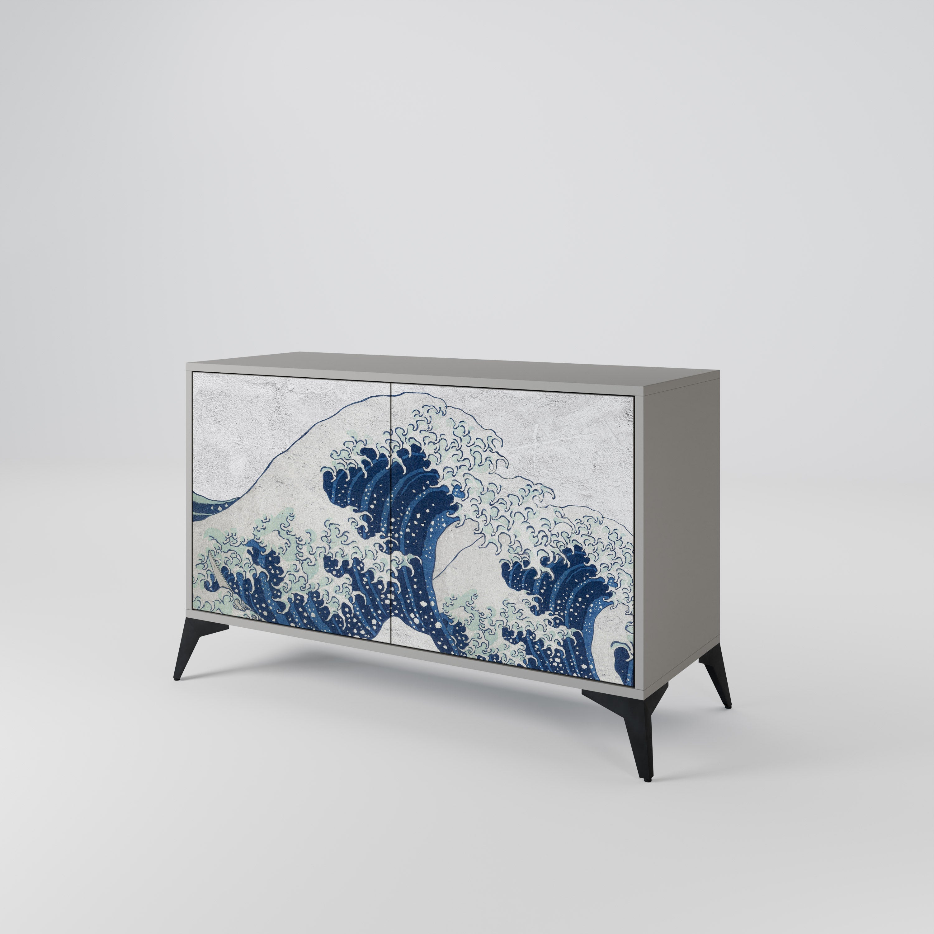 Μπουφές 2 θυρών THE GREAT WAVE AT KANAGAWA σε γκρι φινίρισμα