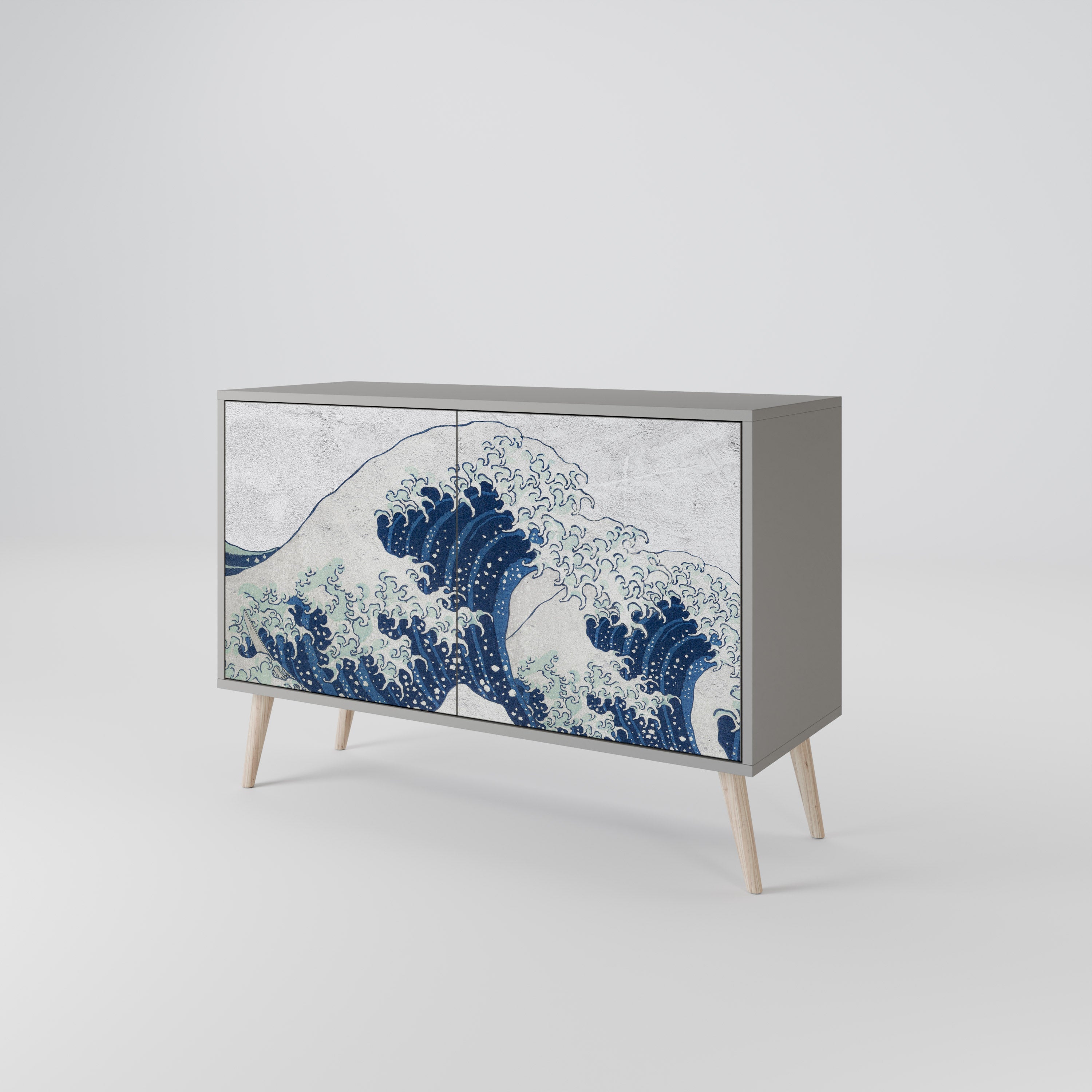 Μπουφές 2 θυρών THE GREAT WAVE AT KANAGAWA σε γκρι φινίρισμα