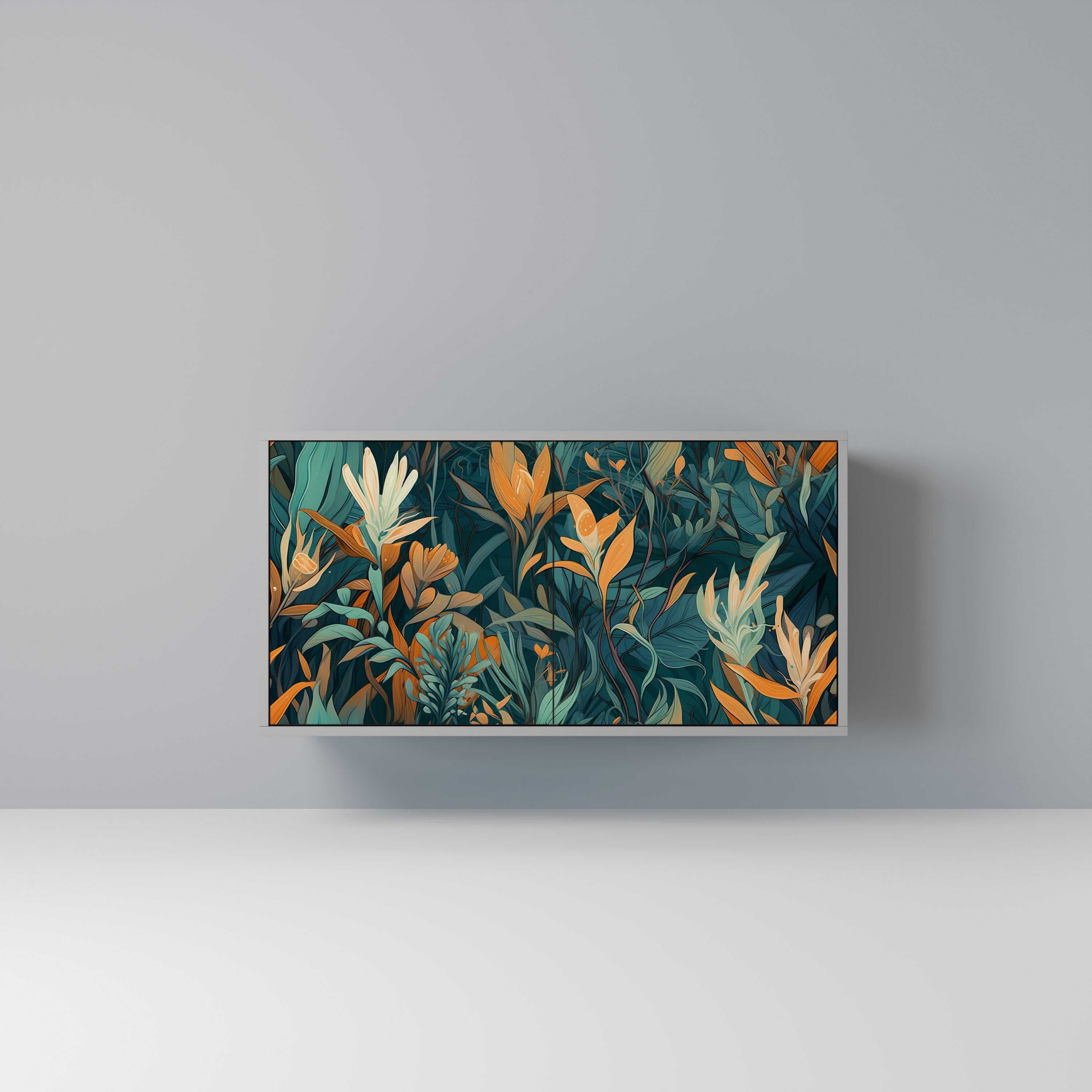 Μπουφές FLORAL SERENITY με 2 πόρτες σε γκρι φινίρισμα
