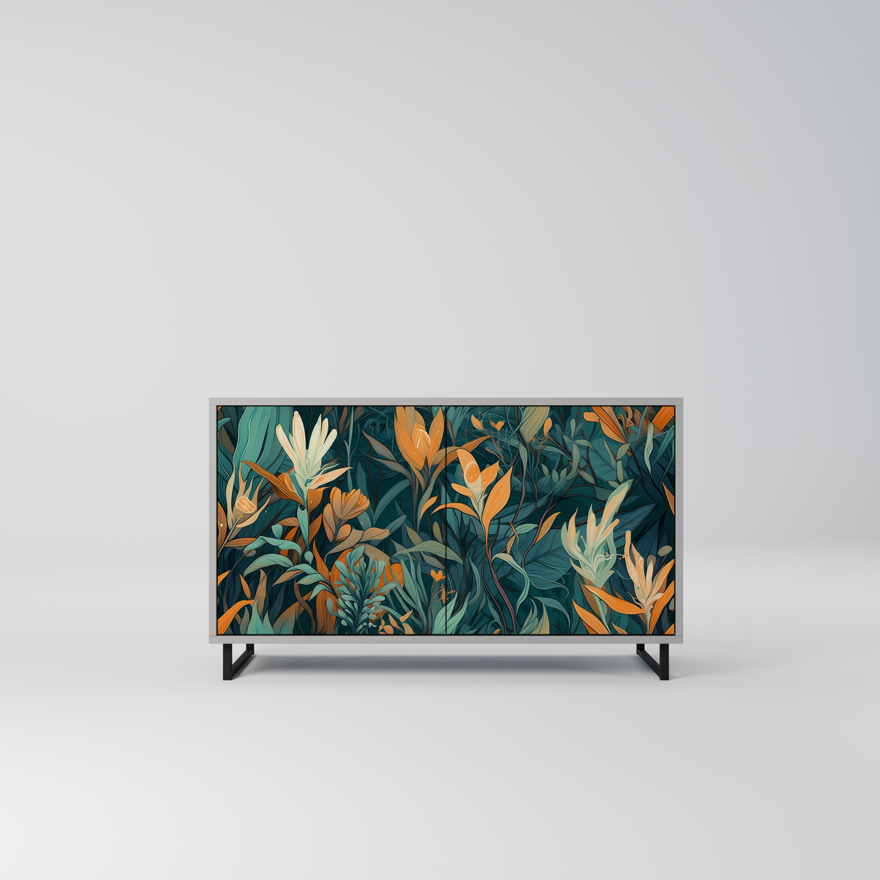 Μπουφές FLORAL SERENITY με 2 πόρτες σε γκρι φινίρισμα