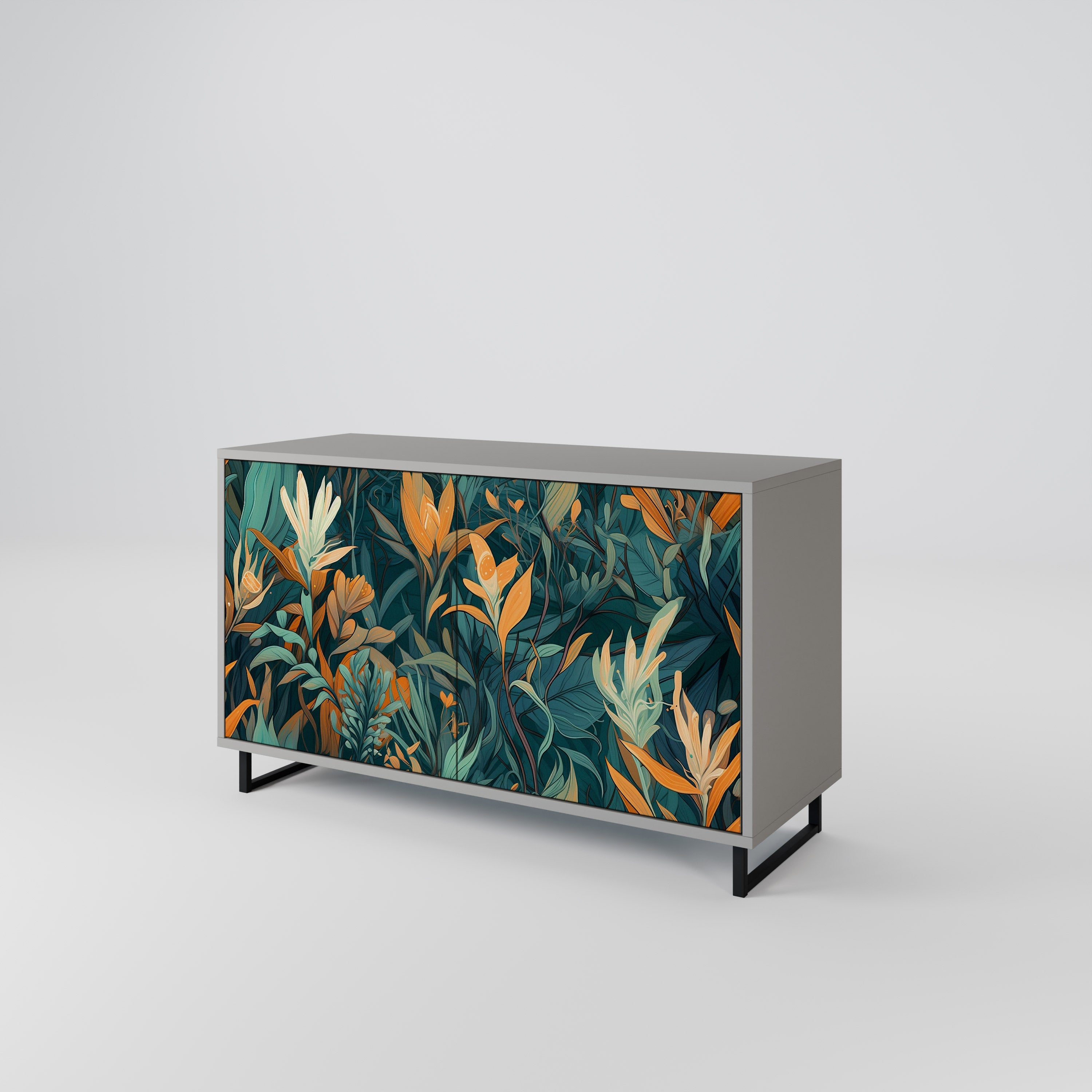 Μπουφές FLORAL SERENITY με 2 πόρτες σε γκρι φινίρισμα