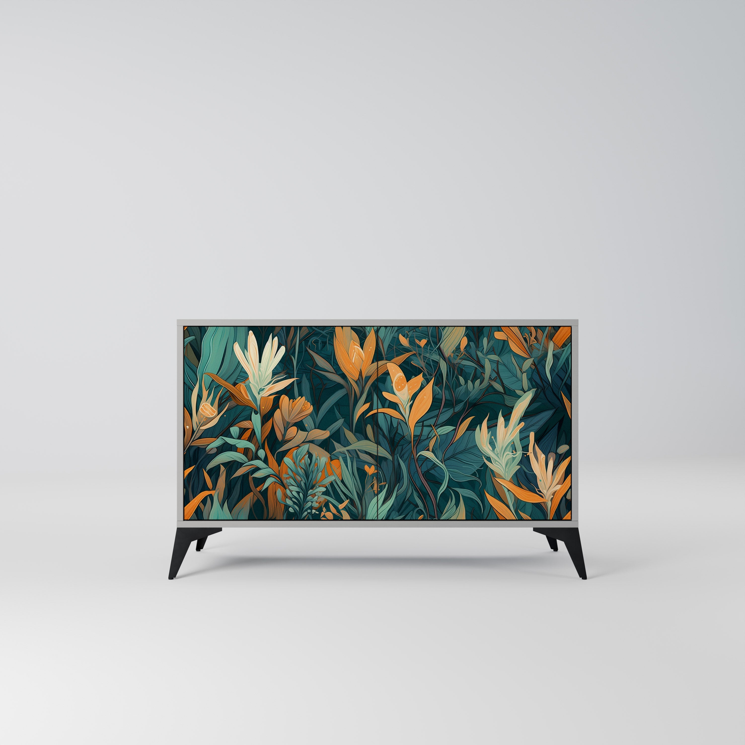Μπουφές FLORAL SERENITY με 2 πόρτες σε γκρι φινίρισμα