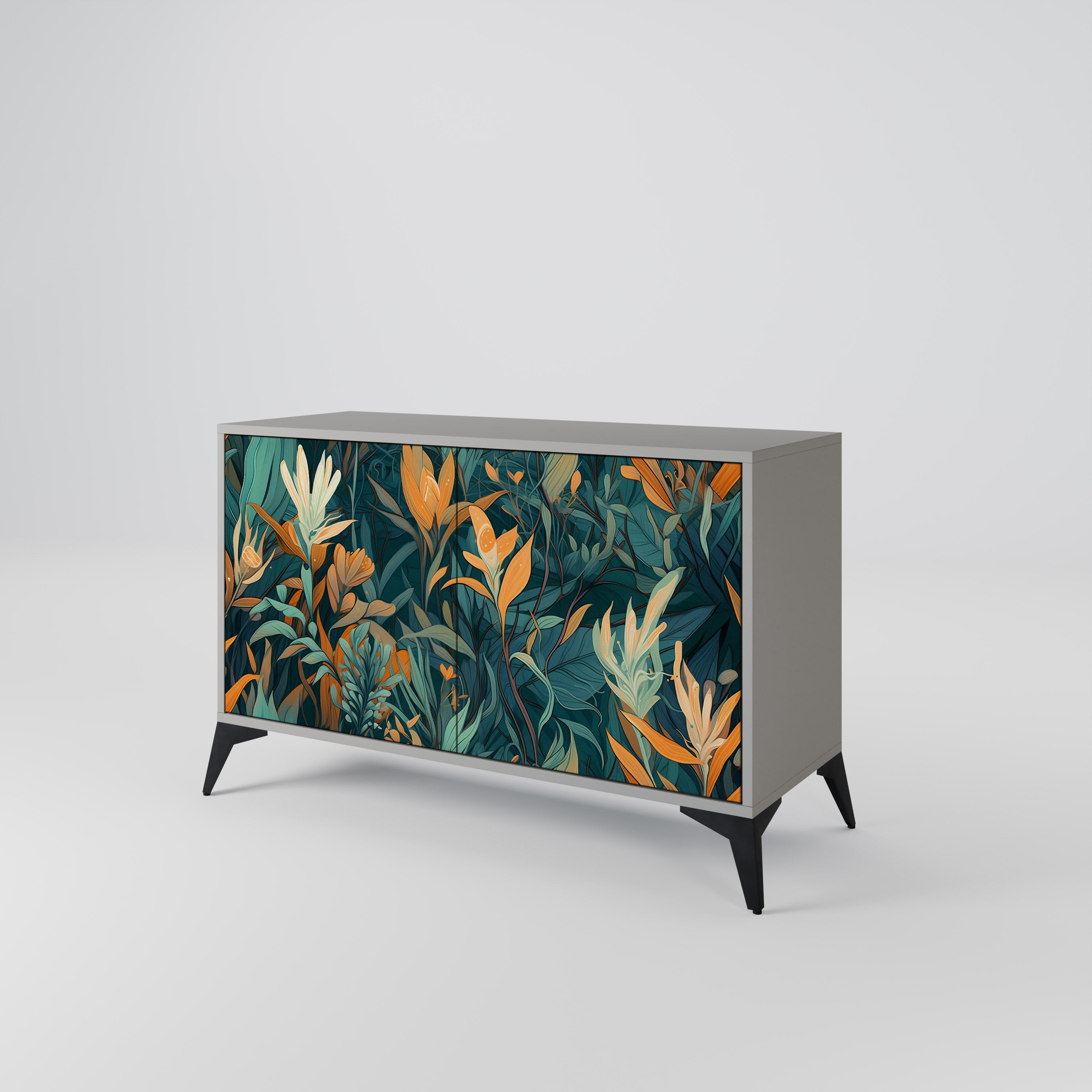 Μπουφές FLORAL SERENITY με 2 πόρτες σε γκρι φινίρισμα