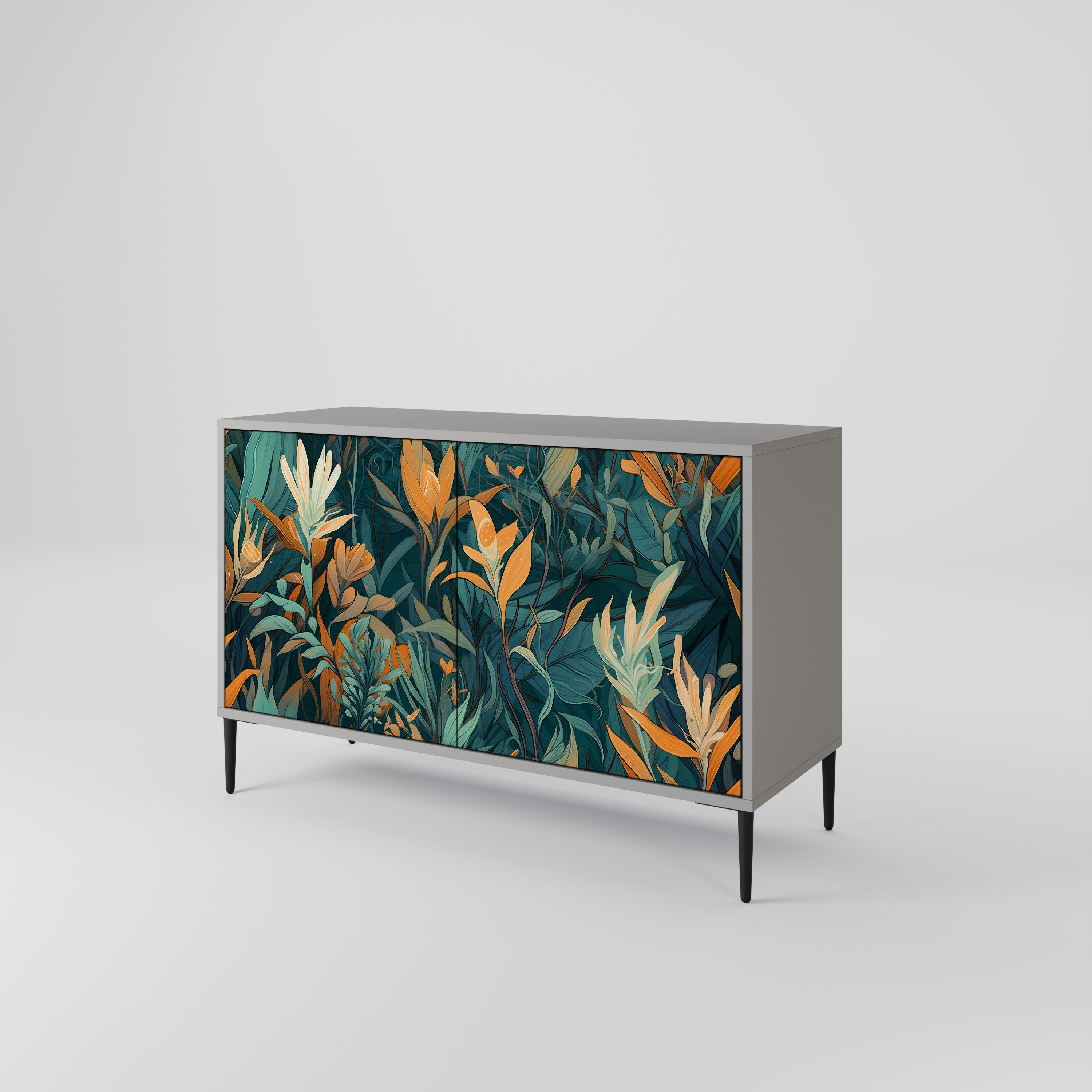 Μπουφές FLORAL SERENITY με 2 πόρτες σε γκρι φινίρισμα