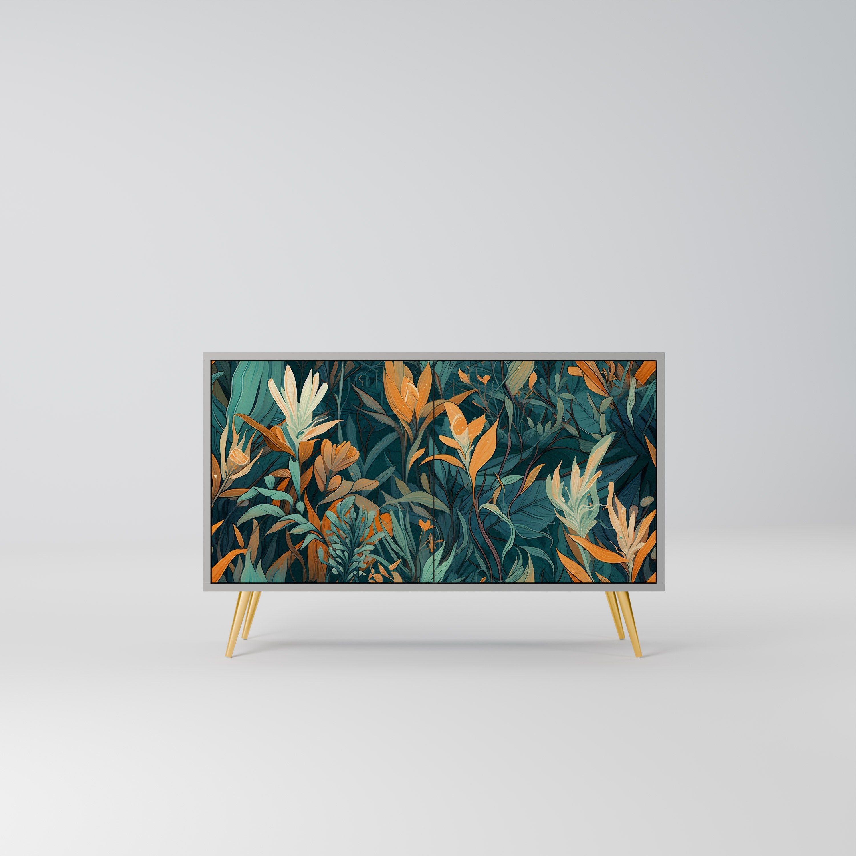 Μπουφές FLORAL SERENITY με 2 πόρτες σε γκρι φινίρισμα