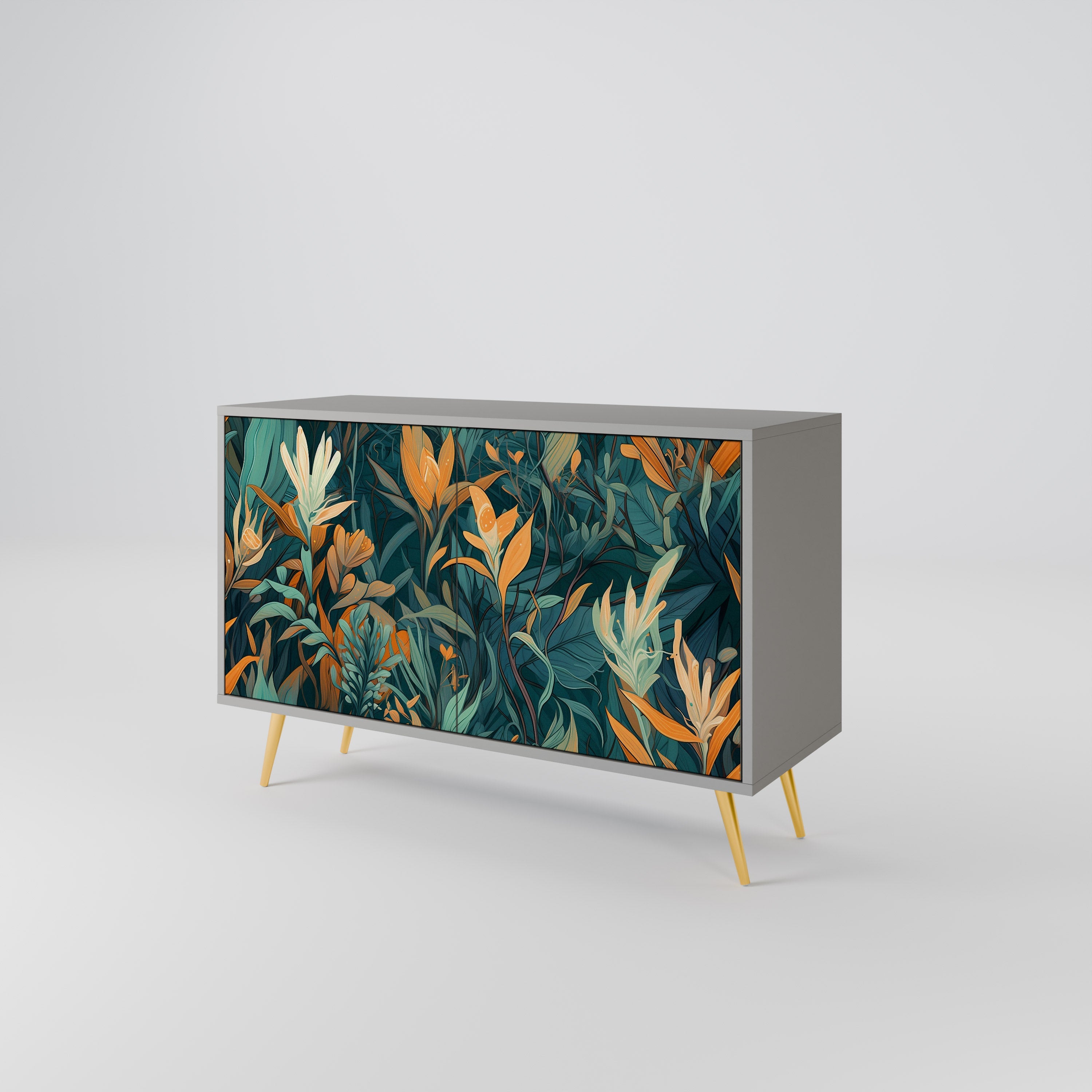Μπουφές FLORAL SERENITY με 2 πόρτες σε γκρι φινίρισμα