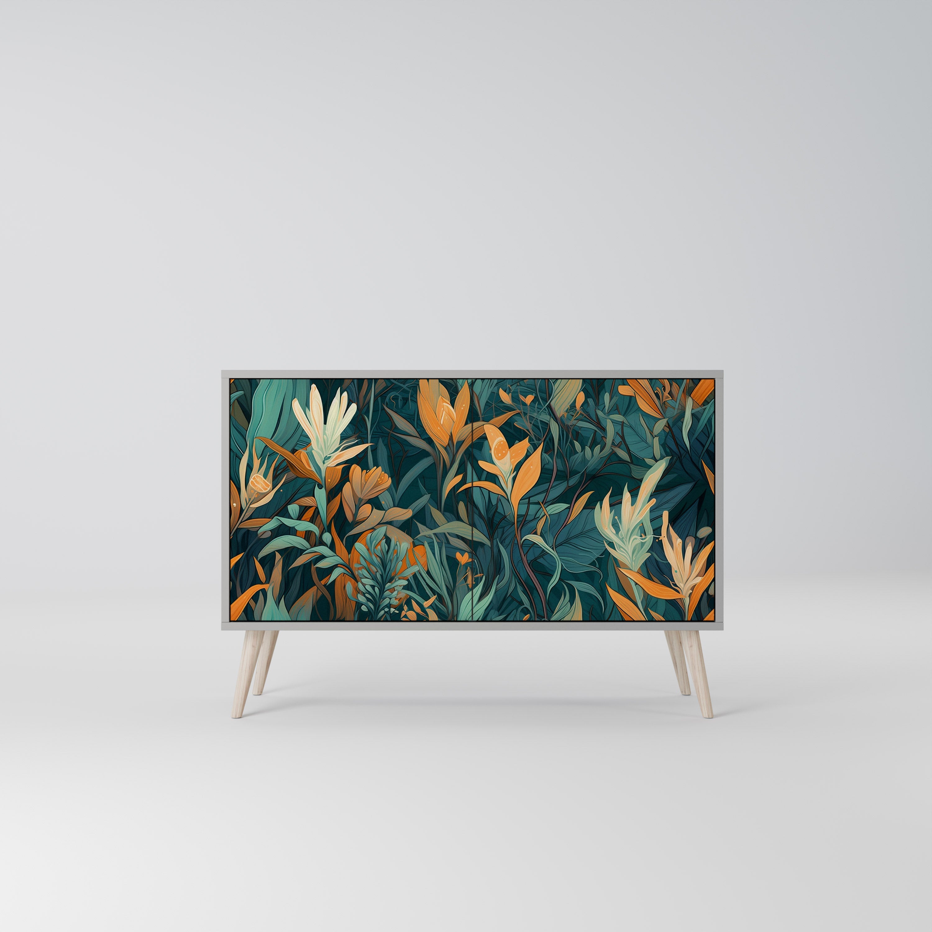 Μπουφές FLORAL SERENITY με 2 πόρτες σε γκρι φινίρισμα