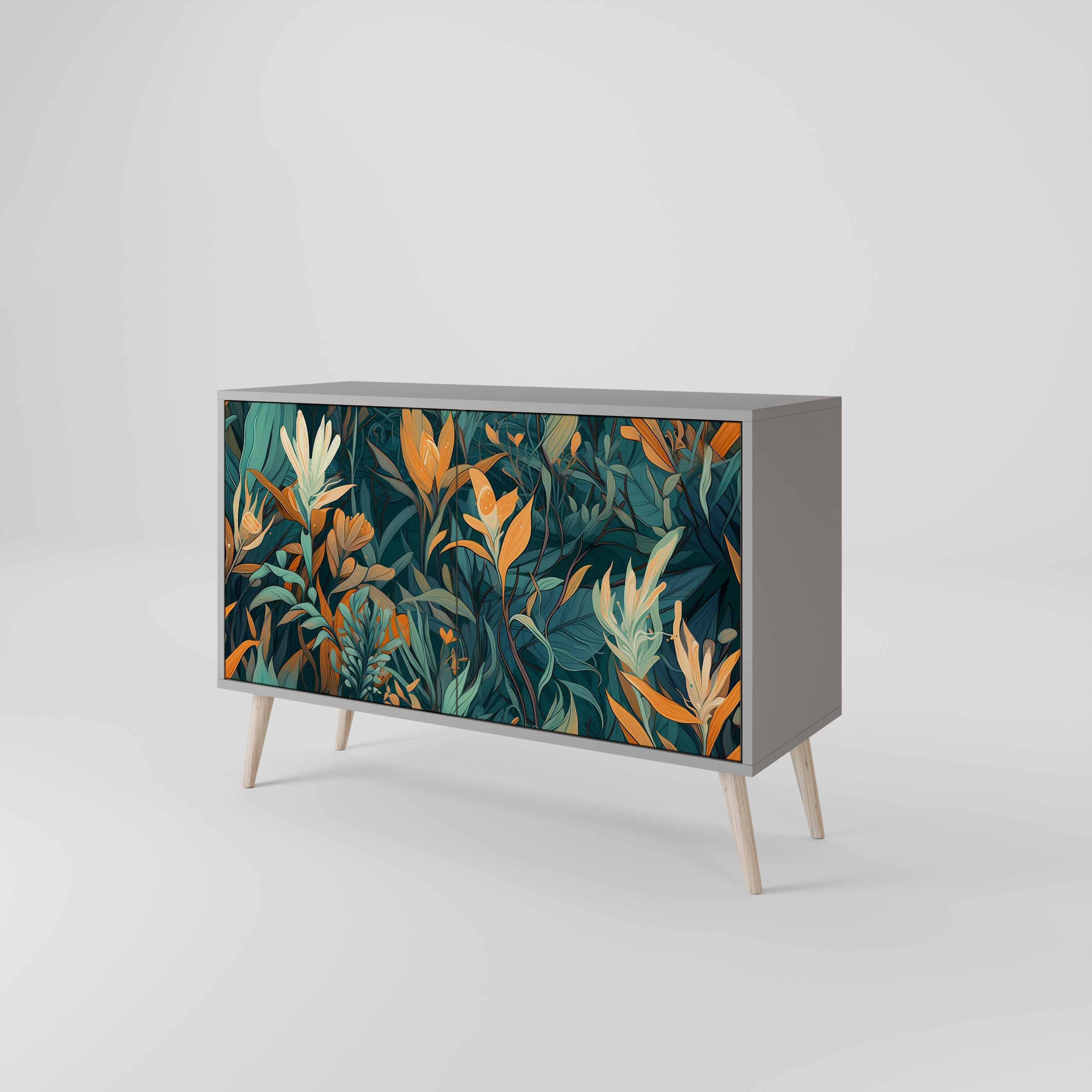 Μπουφές FLORAL SERENITY με 2 πόρτες σε γκρι φινίρισμα