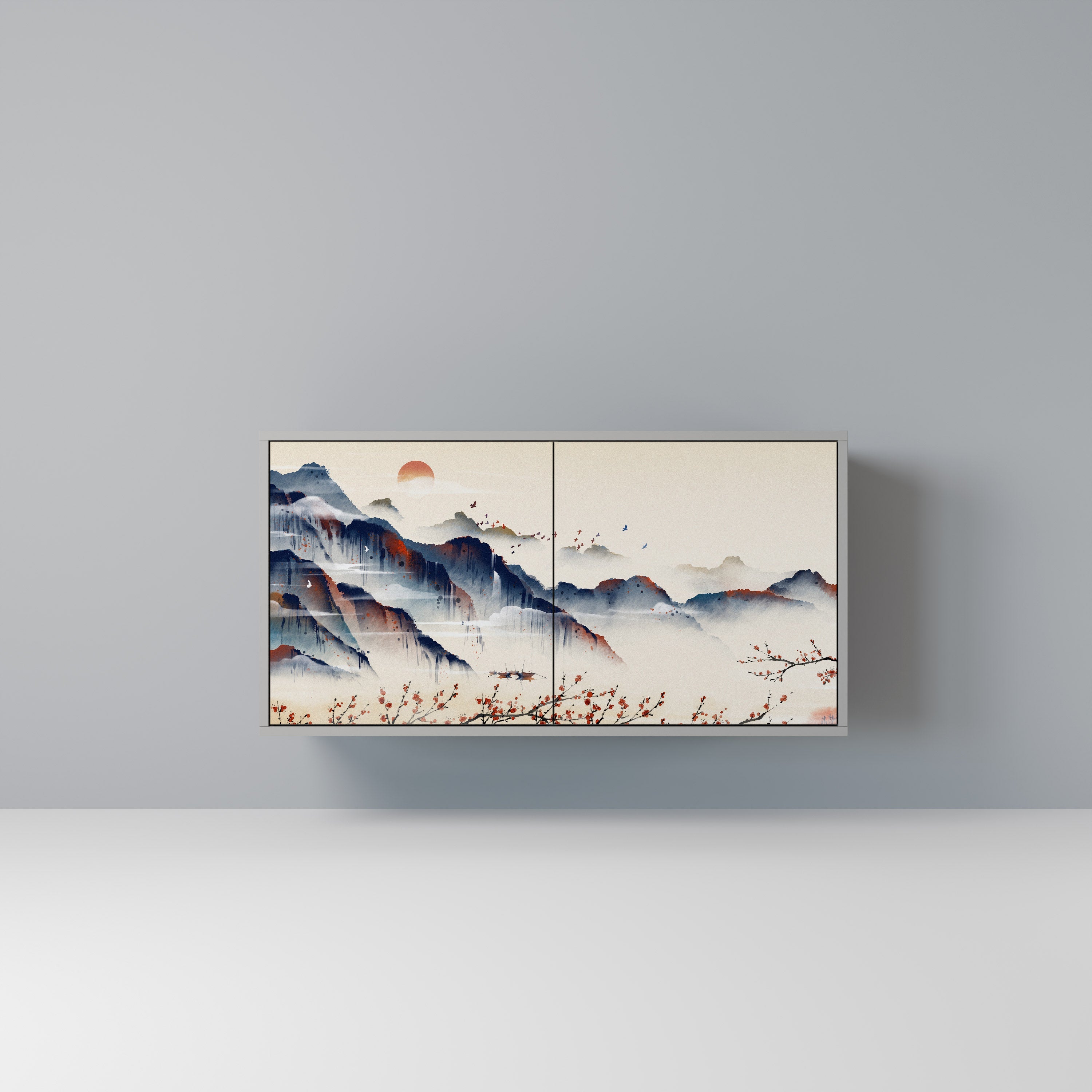 Μπουφές JAPANESE LANDSCAPE με 2 πόρτες σε γκρι φινίρισμα