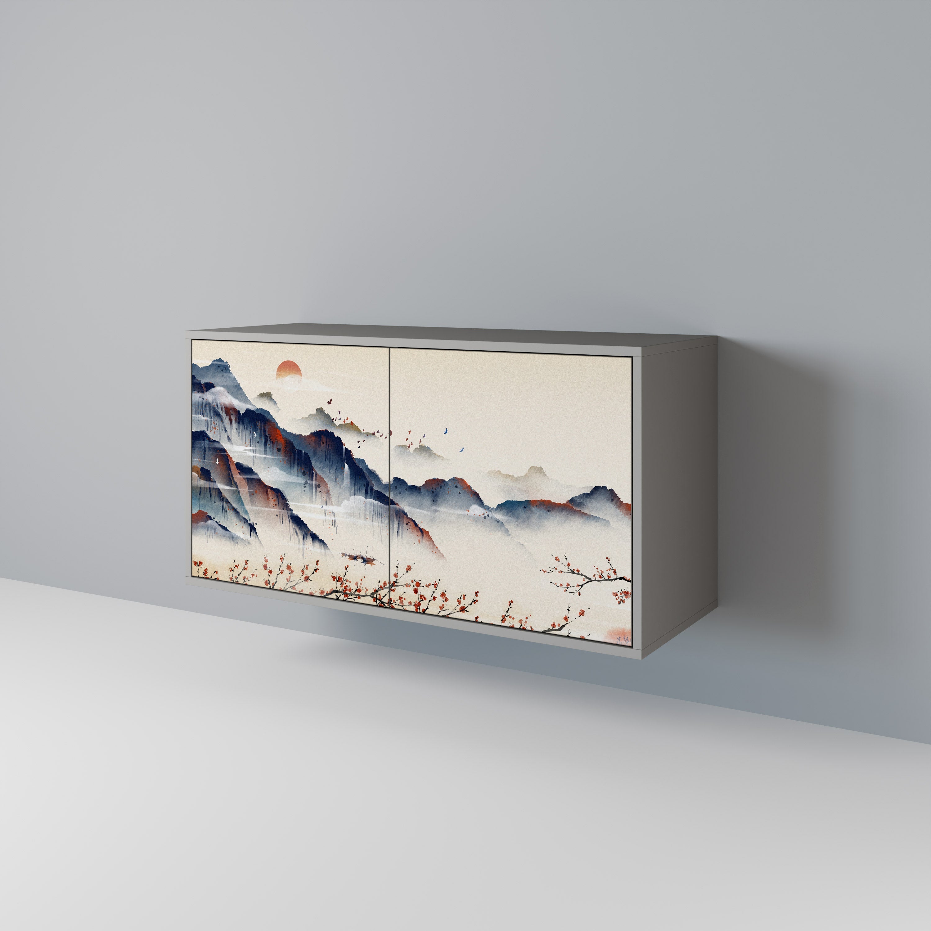 Μπουφές JAPANESE LANDSCAPE με 2 πόρτες σε γκρι φινίρισμα