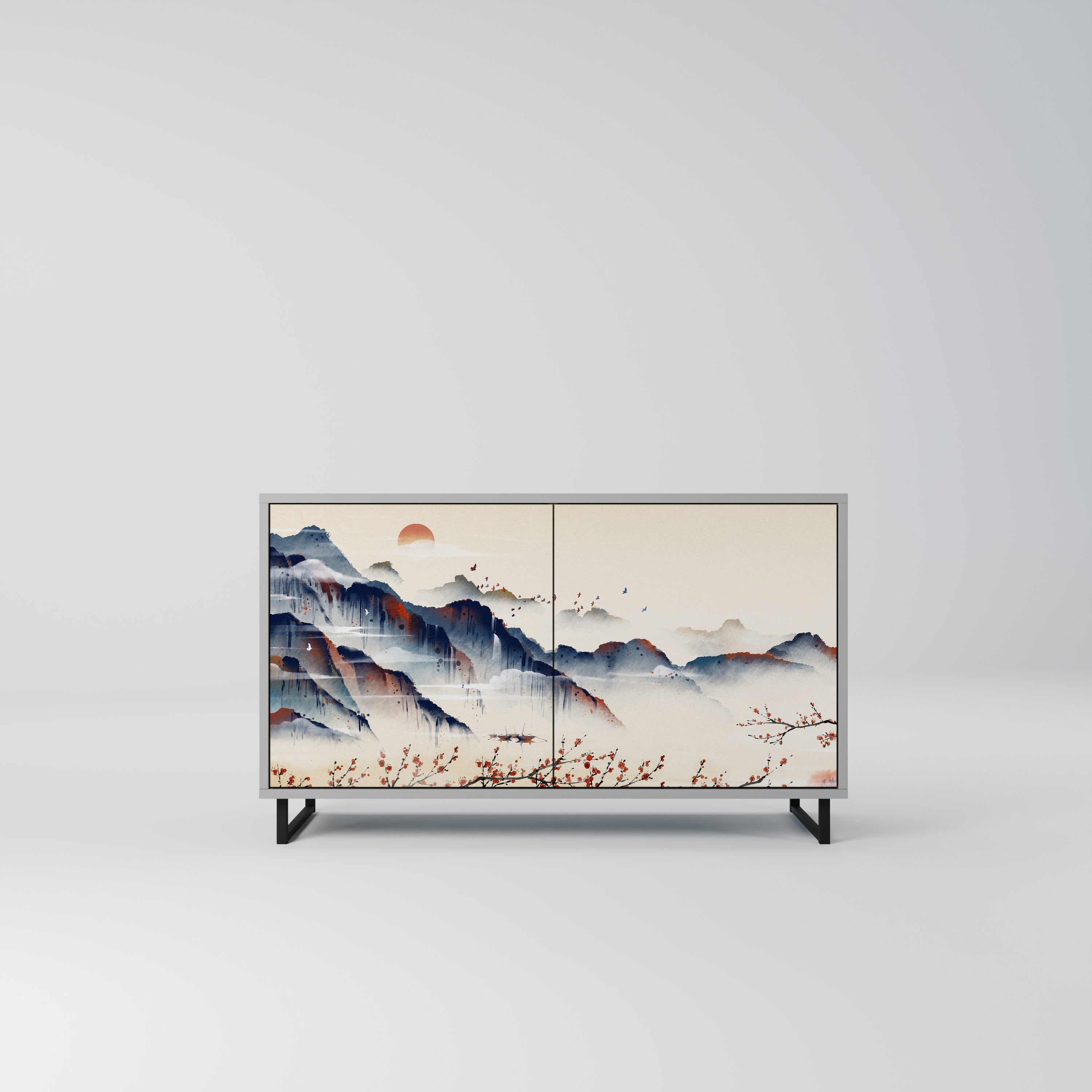 Μπουφές JAPANESE LANDSCAPE με 2 πόρτες σε γκρι φινίρισμα