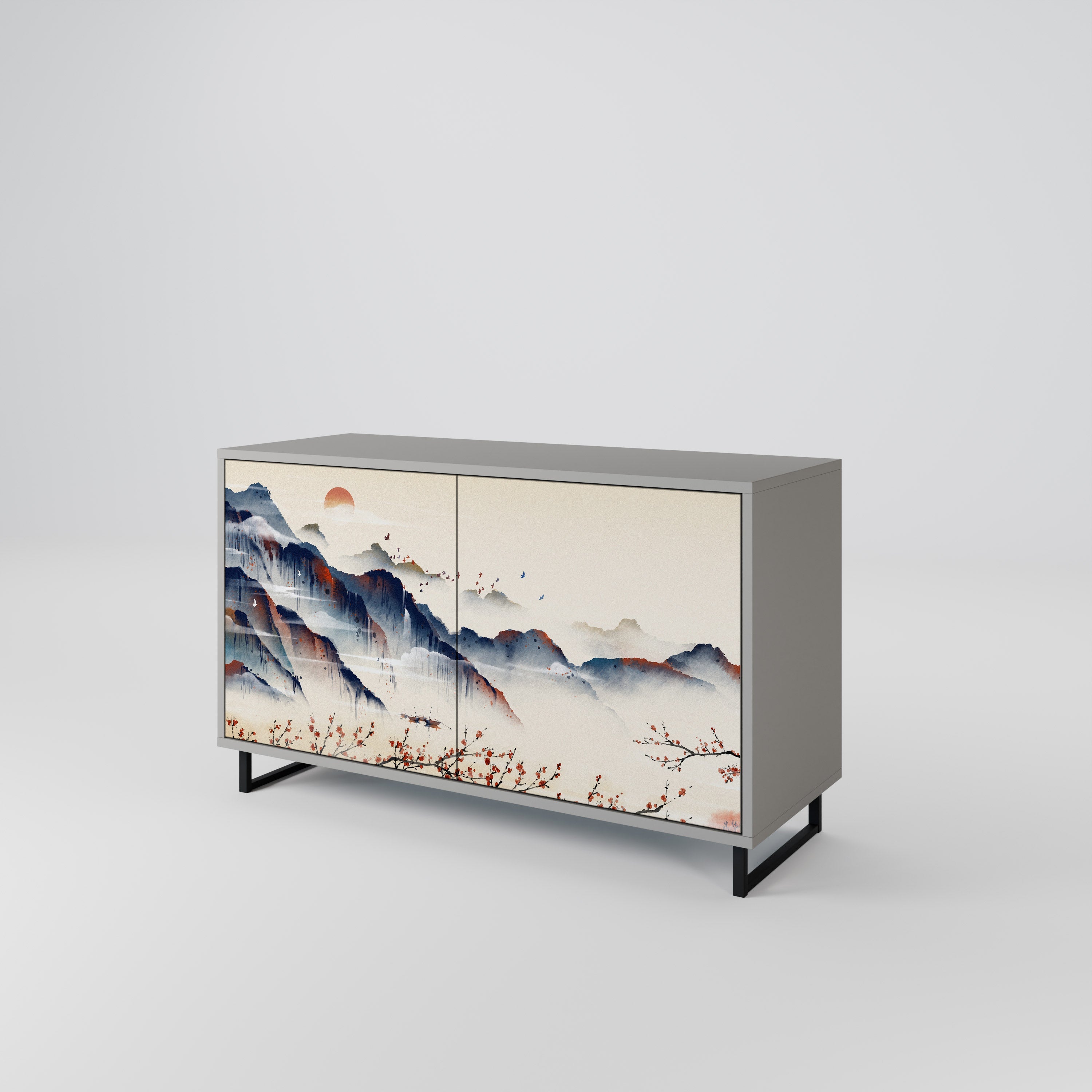 Μπουφές JAPANESE LANDSCAPE με 2 πόρτες σε γκρι φινίρισμα
