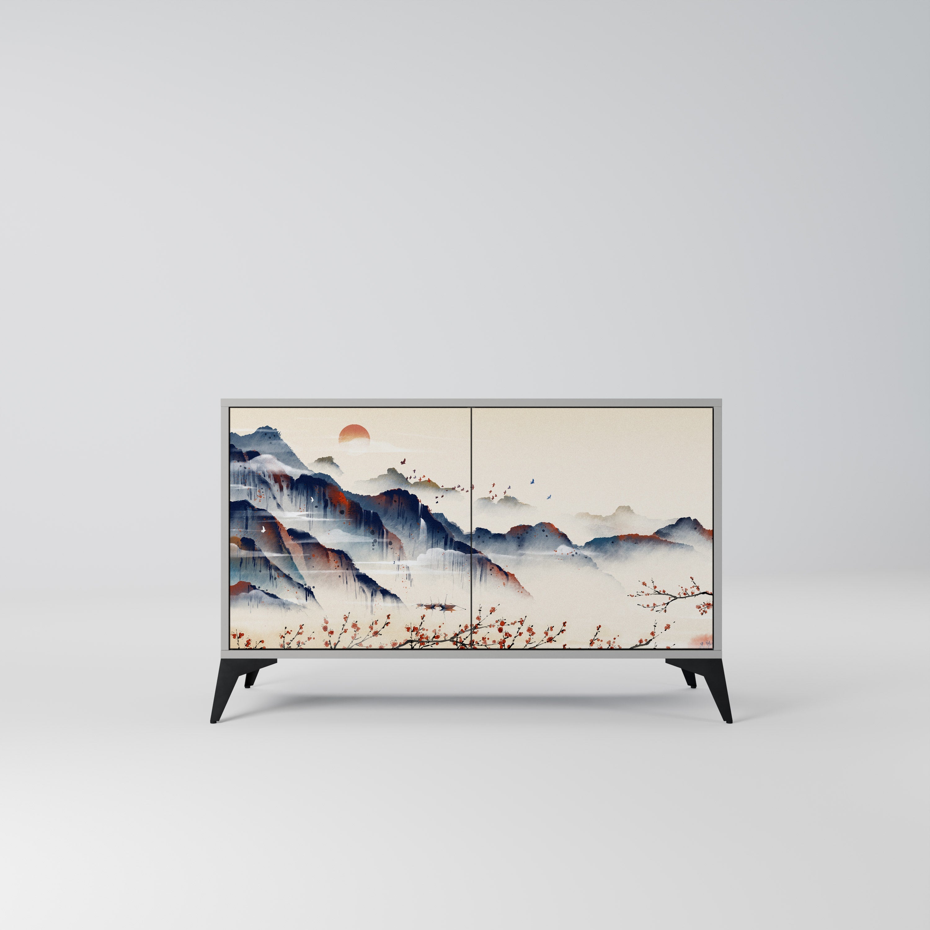 Μπουφές JAPANESE LANDSCAPE με 2 πόρτες σε γκρι φινίρισμα