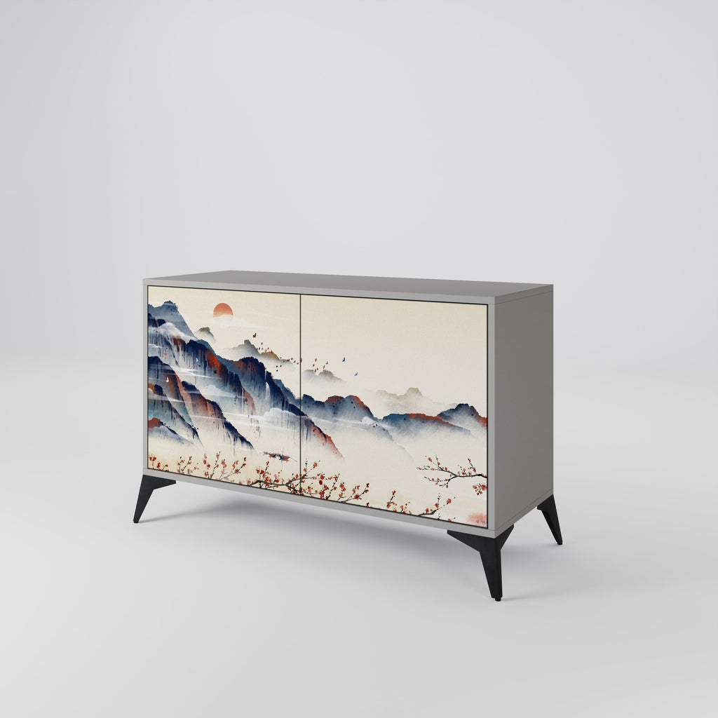 Μπουφές JAPANESE LANDSCAPE με 2 πόρτες σε γκρι φινίρισμα