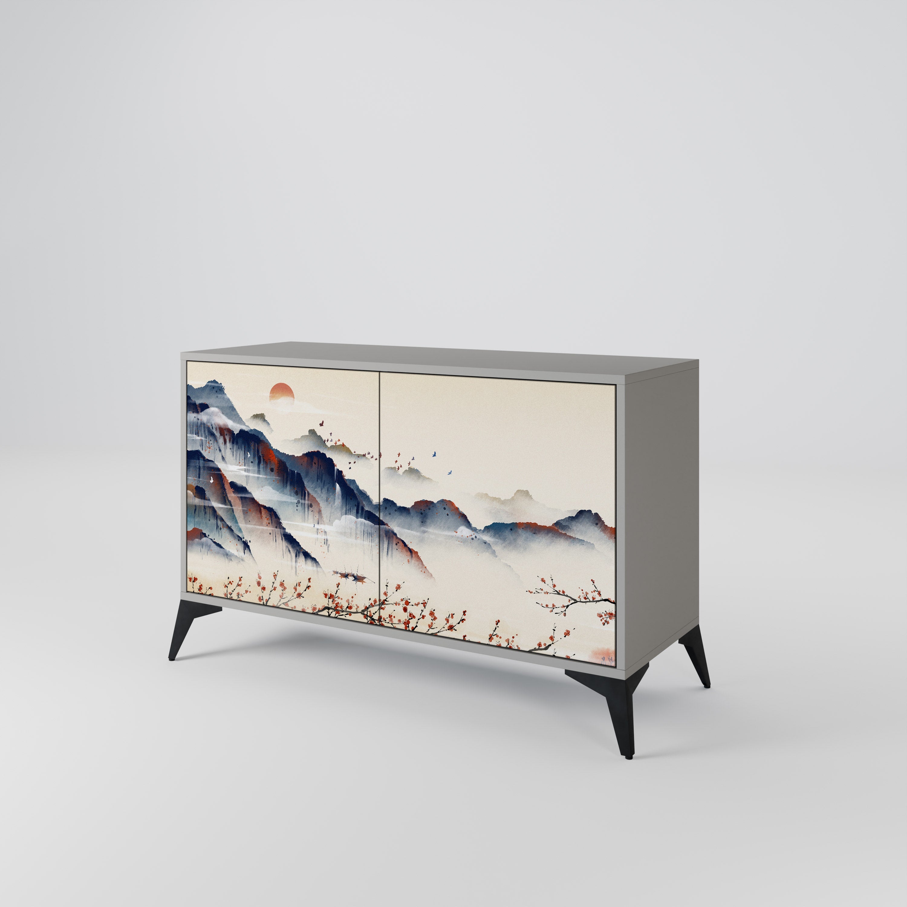 Μπουφές JAPANESE LANDSCAPE με 2 πόρτες σε γκρι φινίρισμα