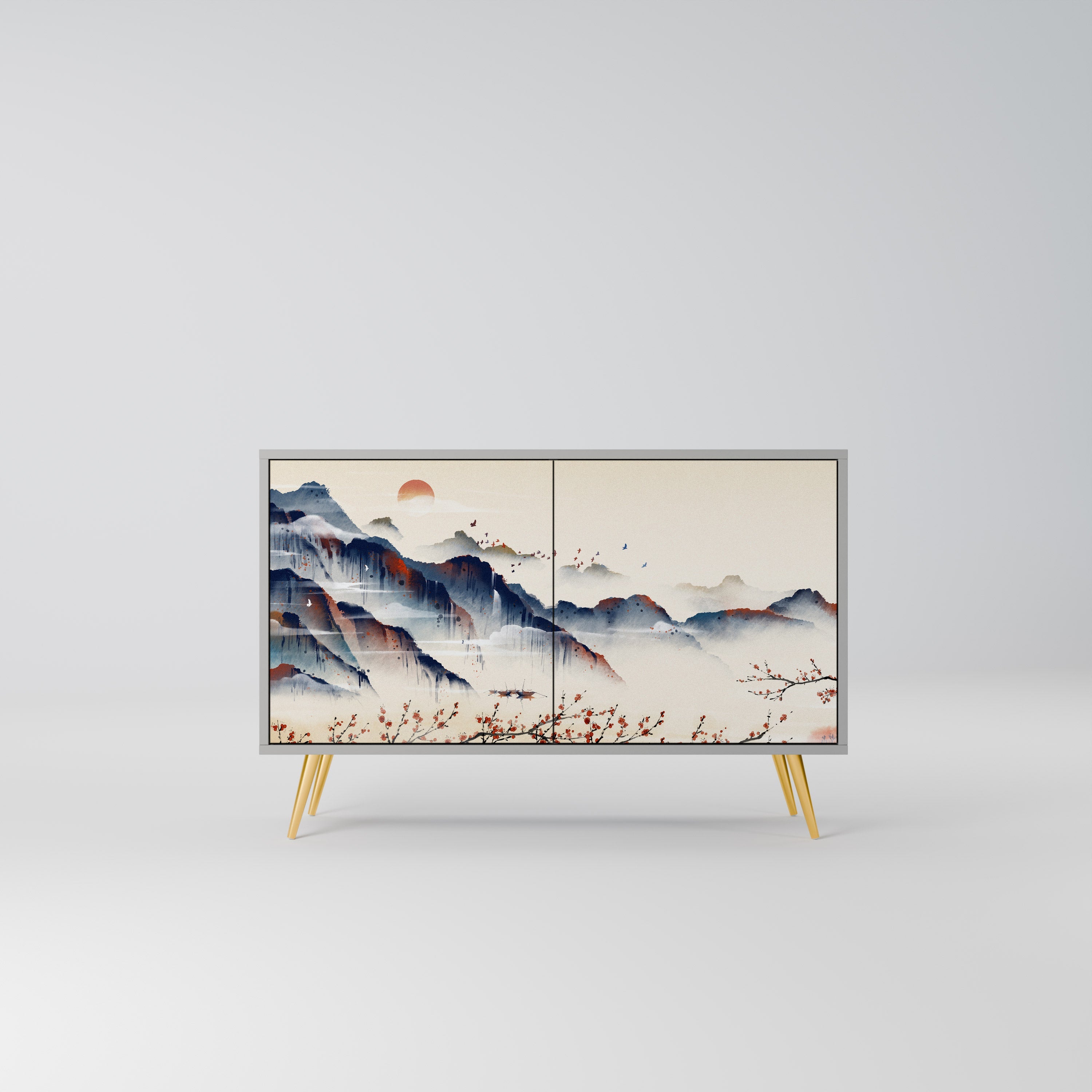 Μπουφές JAPANESE LANDSCAPE με 2 πόρτες σε γκρι φινίρισμα