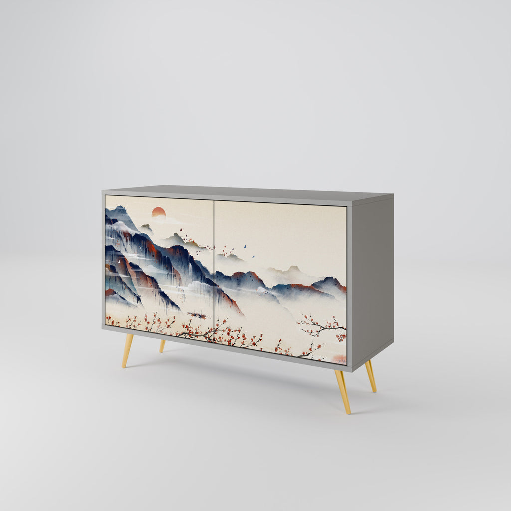Μπουφές JAPANESE LANDSCAPE με 2 πόρτες σε γκρι φινίρισμα