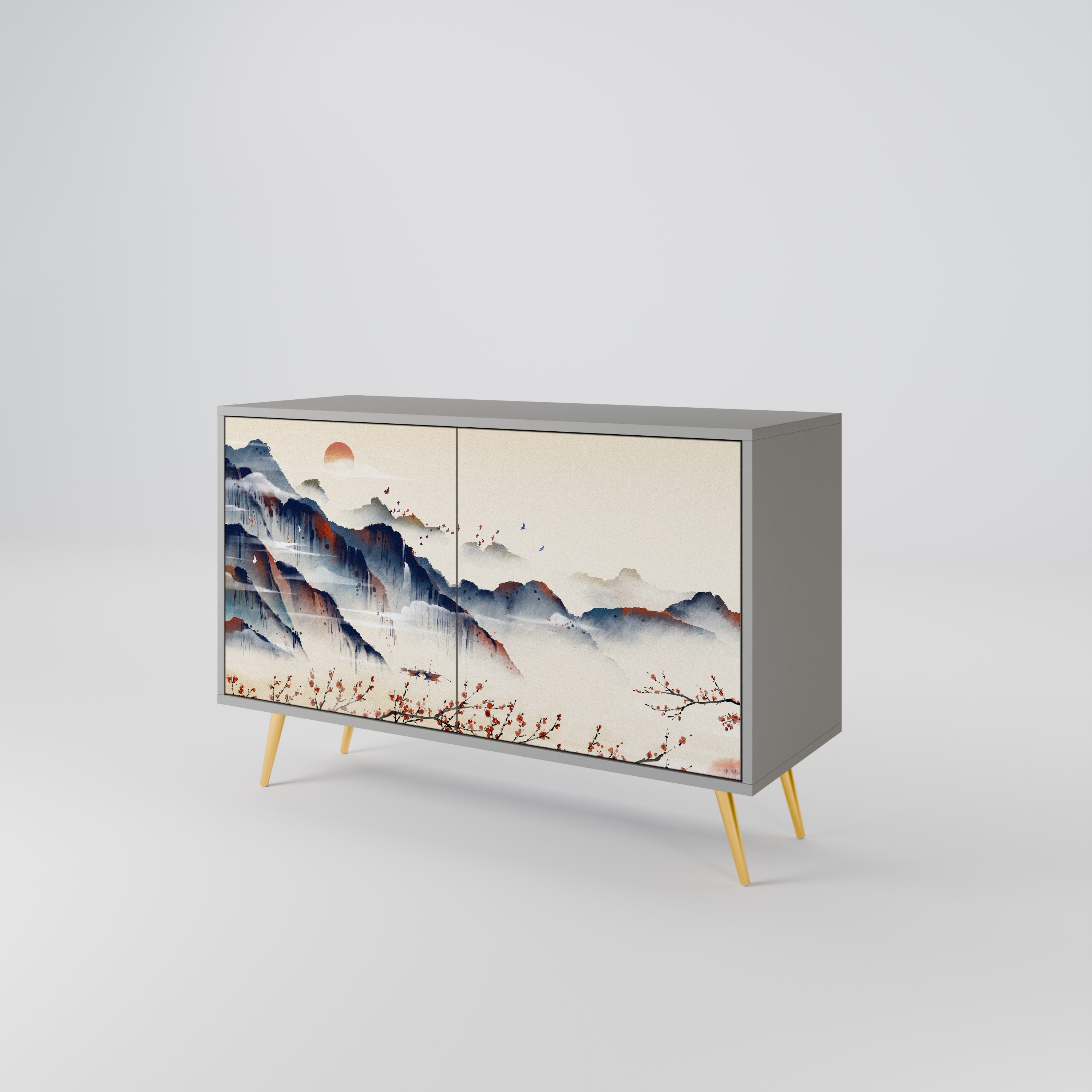 Μπουφές JAPANESE LANDSCAPE με 2 πόρτες σε γκρι φινίρισμα