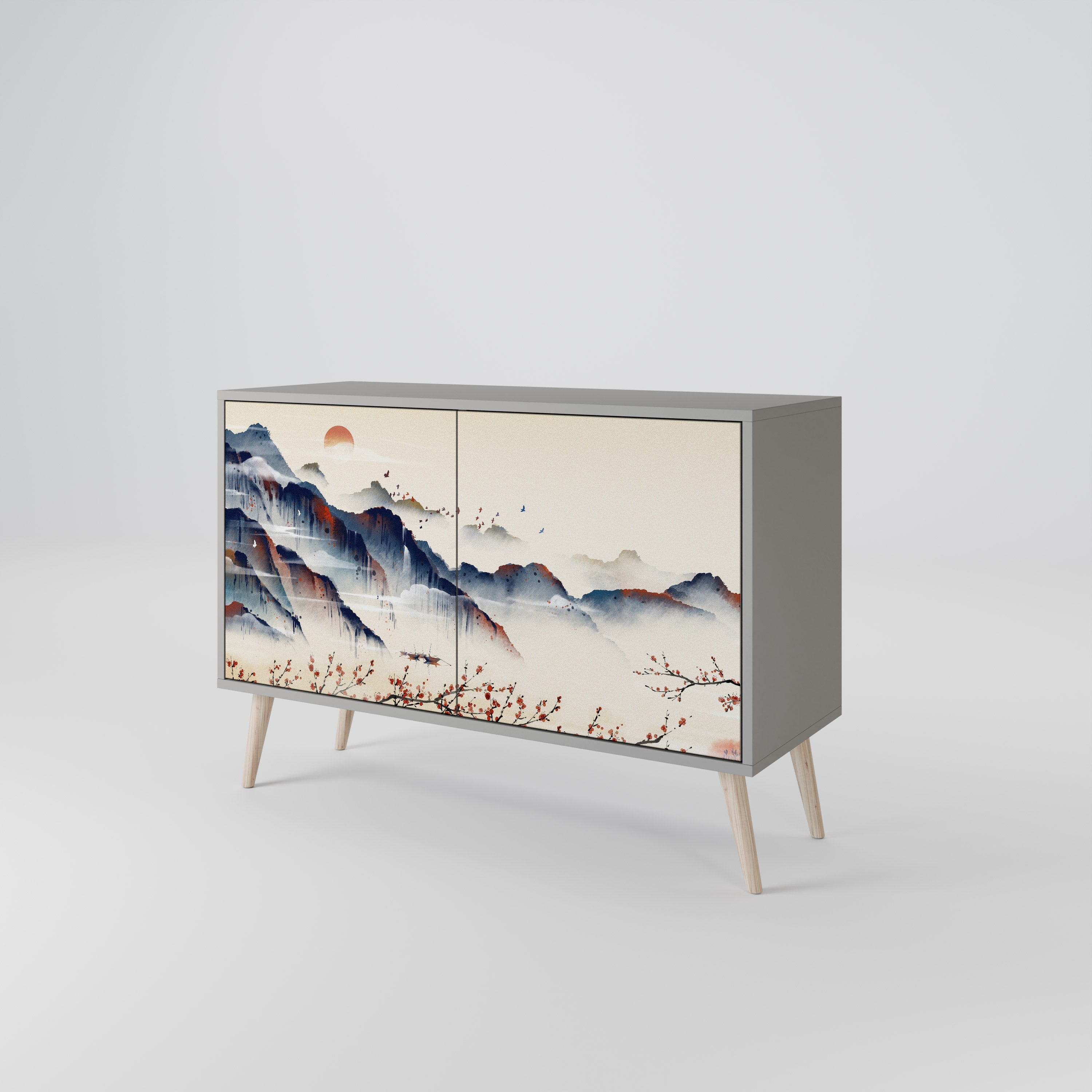 Μπουφές JAPANESE LANDSCAPE με 2 πόρτες σε γκρι φινίρισμα