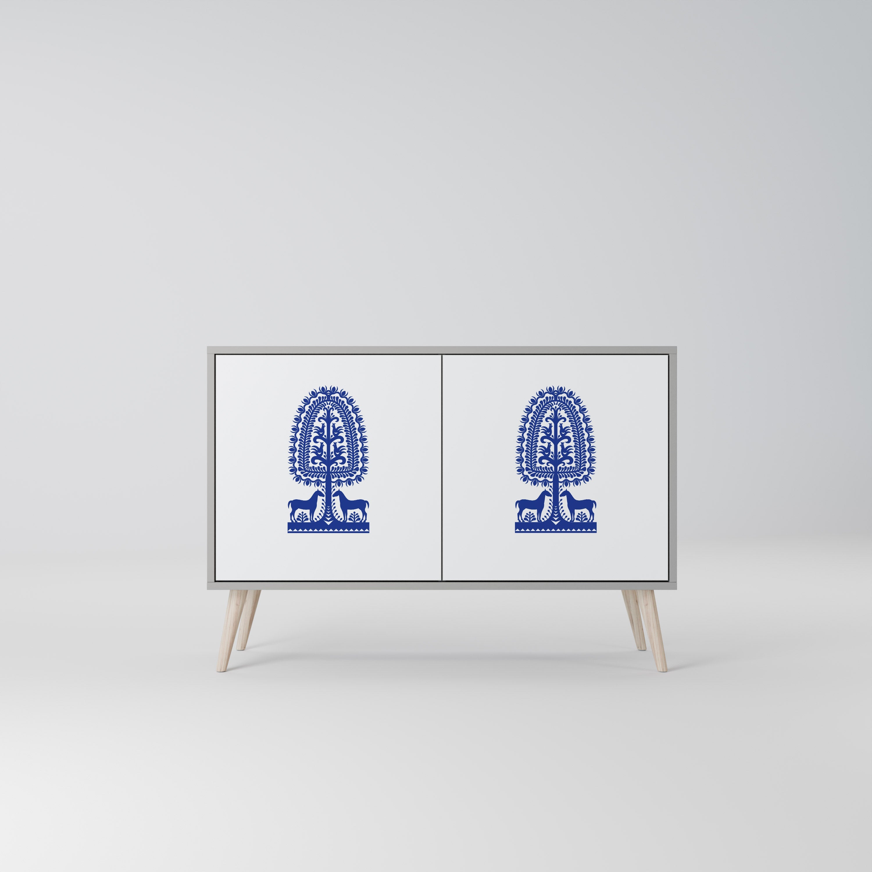Μπουφές 2 θυρών POLISH FOLK ART σε γκρι φινίρισμα