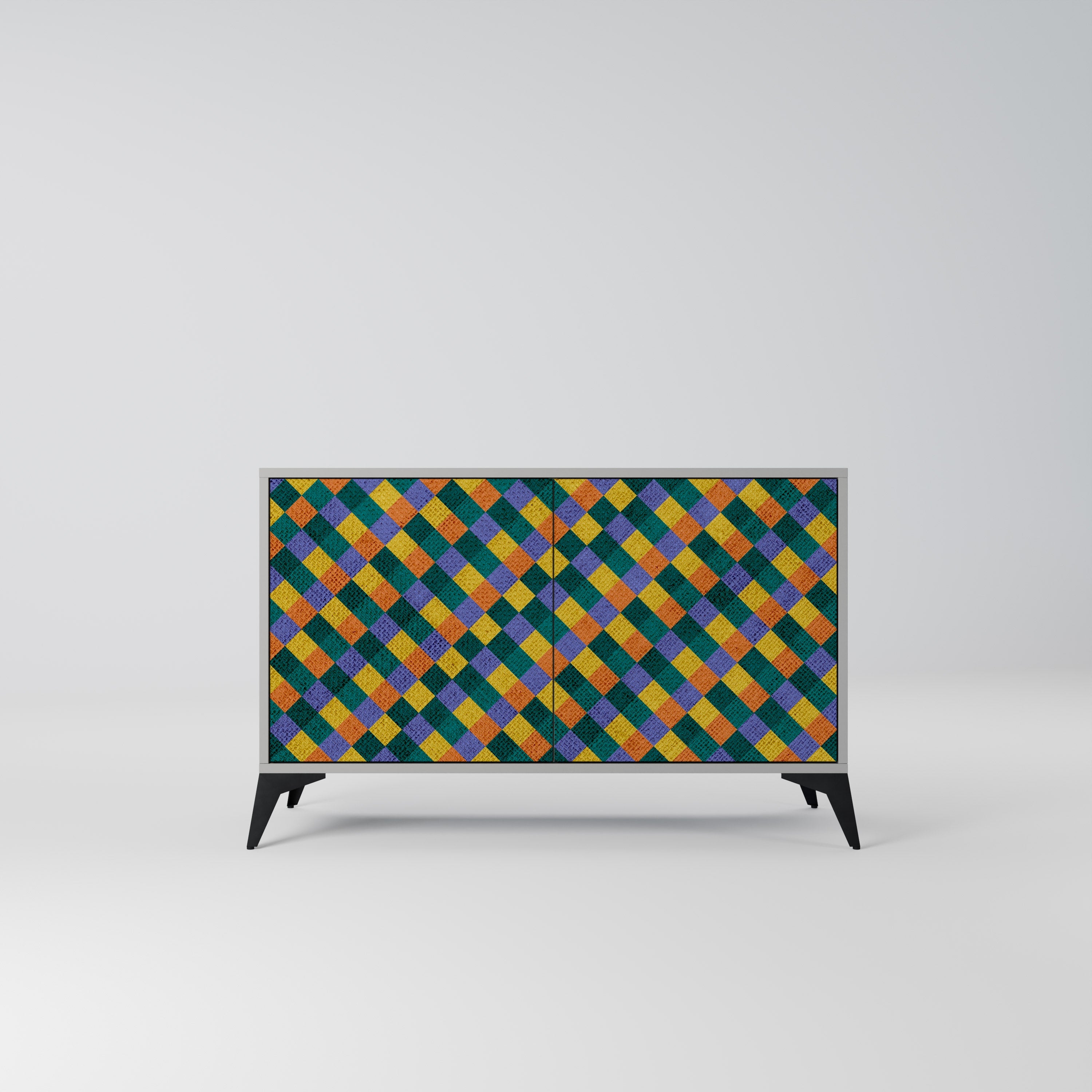 Μπουφές 2 θυρών PAINTED SQUARES MIX σε γκρι φινίρισμα