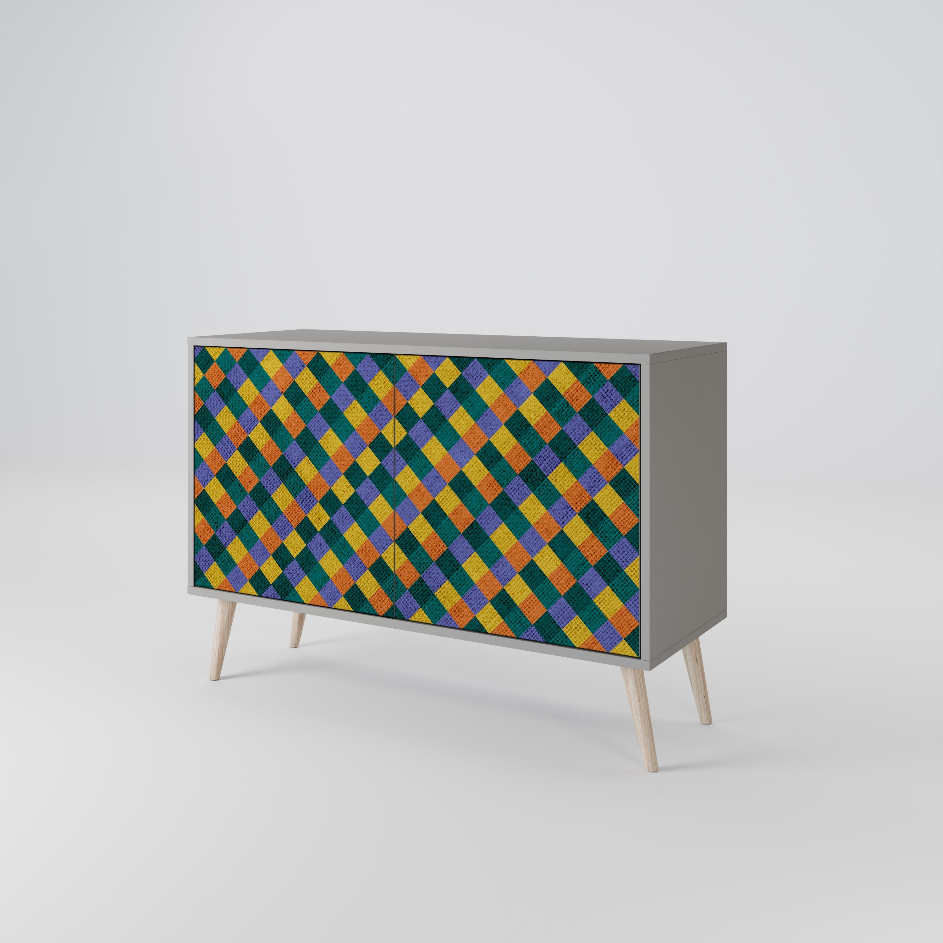 Μπουφές 2 θυρών PAINTED SQUARES MIX σε γκρι φινίρισμα