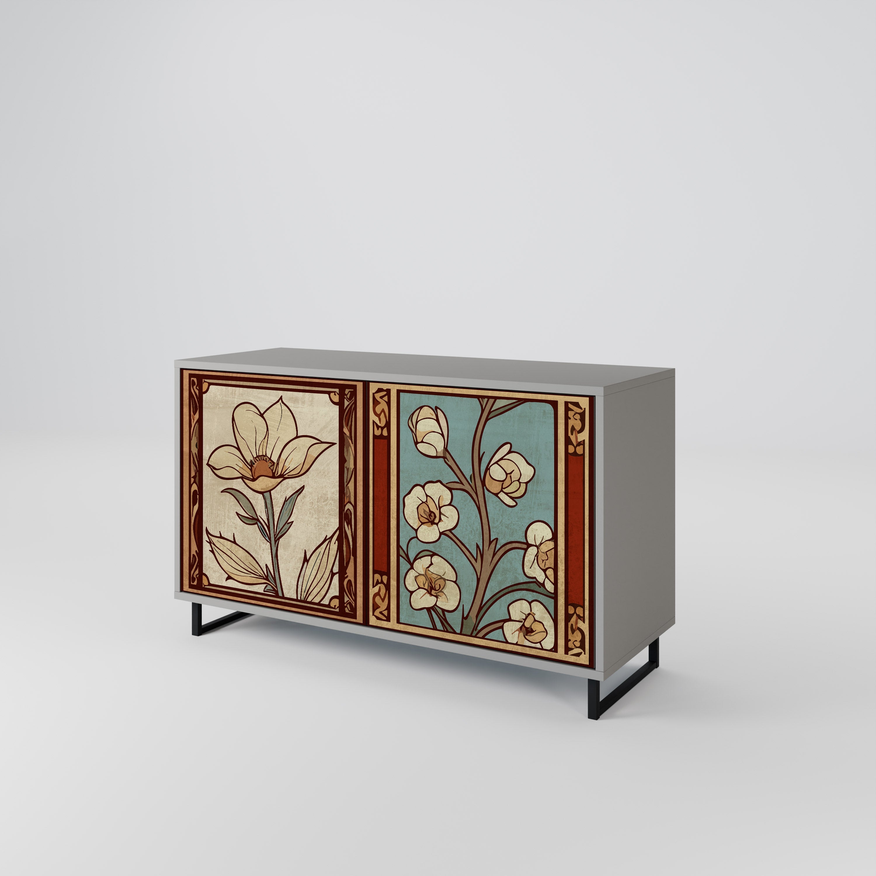 TIMELESS FLORA Μπουφές με 2 Πόρτες σε Γκρι Φινίρισμα