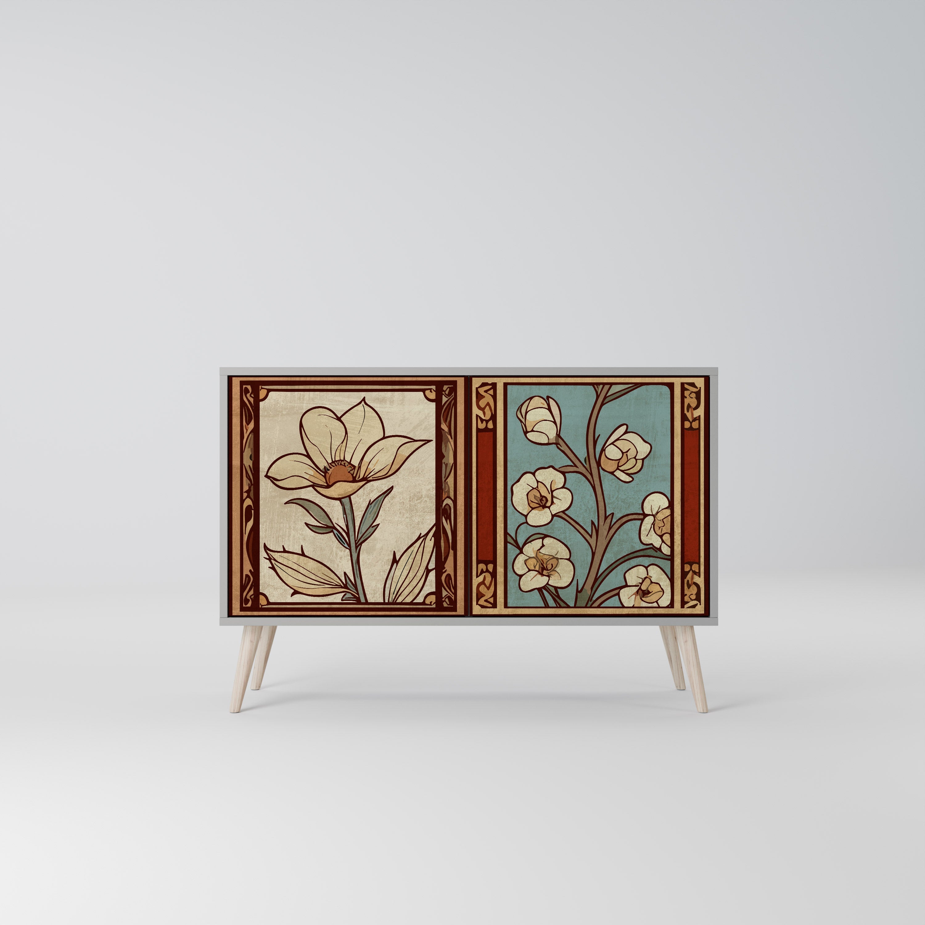 TIMELESS FLORA Μπουφές με 2 Πόρτες σε Γκρι Φινίρισμα