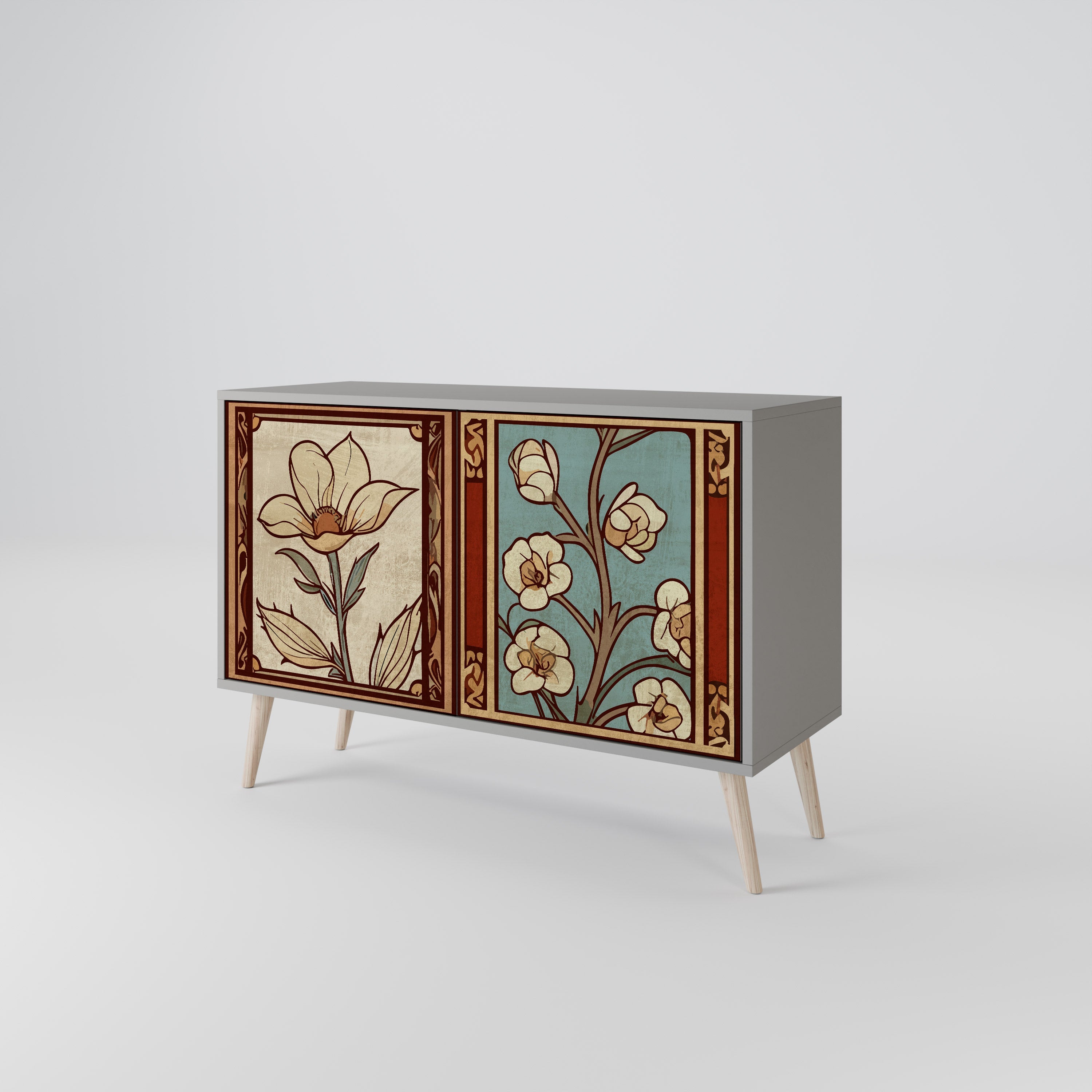 TIMELESS FLORA Μπουφές με 2 Πόρτες σε Γκρι Φινίρισμα