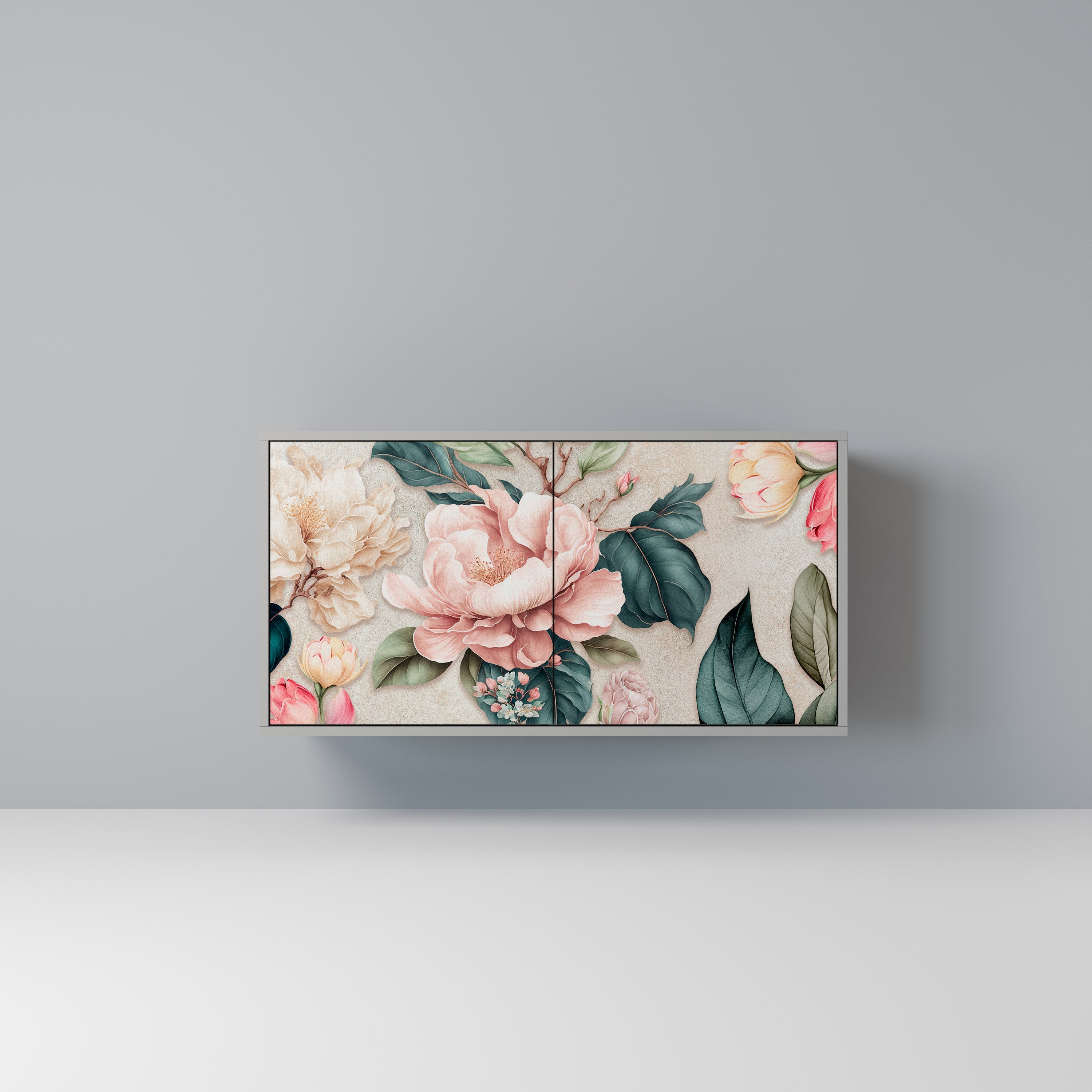 FLORAL GRACE Μπουφές με 2 Πόρτες σε Γκρι Φινίρισμα