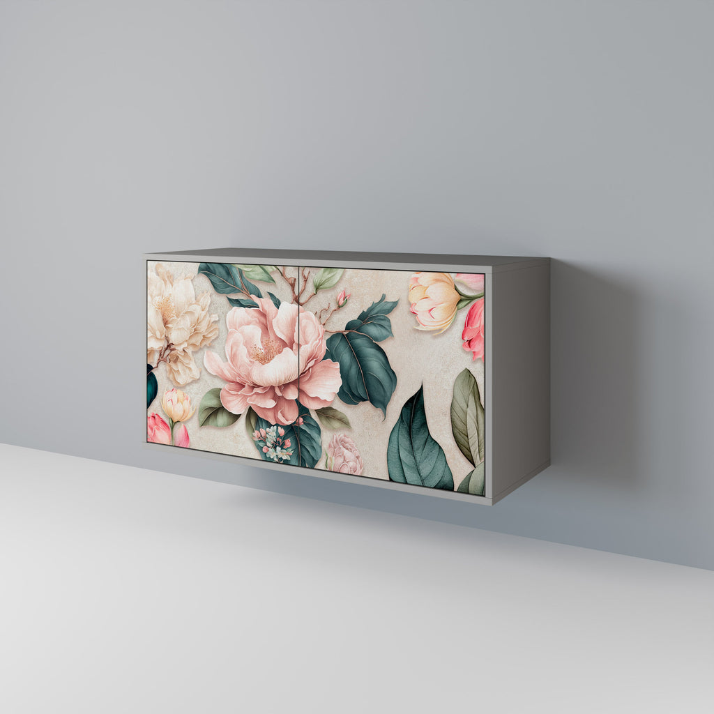 FLORAL GRACE Μπουφές με 2 Πόρτες σε Γκρι Φινίρισμα