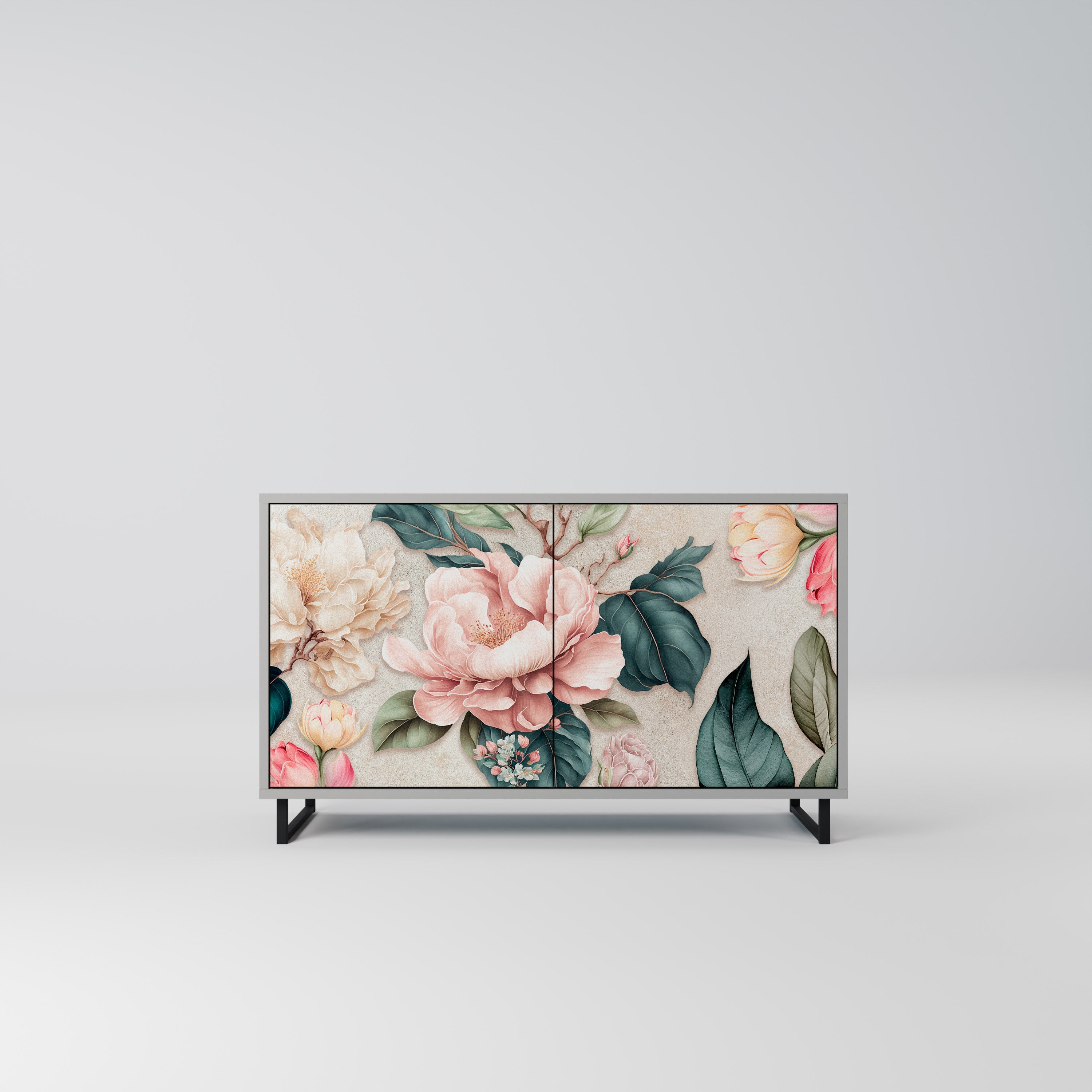 FLORAL GRACE Μπουφές με 2 Πόρτες σε Γκρι Φινίρισμα