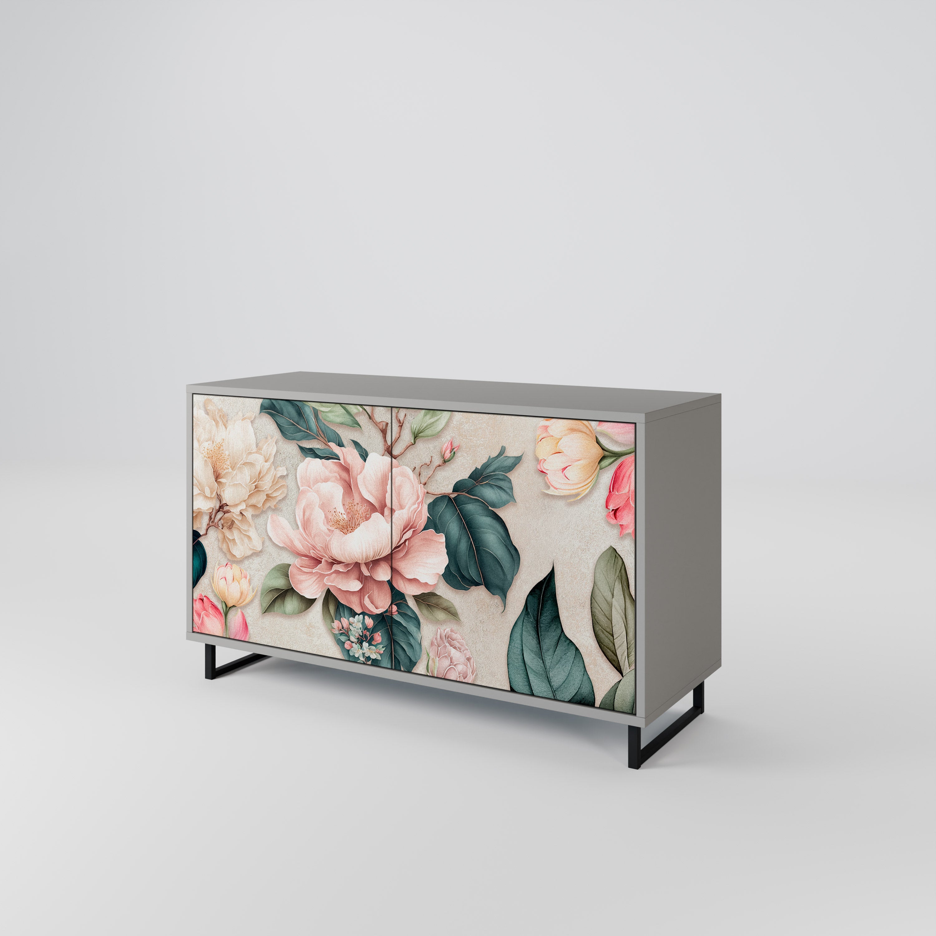 FLORAL GRACE Μπουφές με 2 Πόρτες σε Γκρι Φινίρισμα
