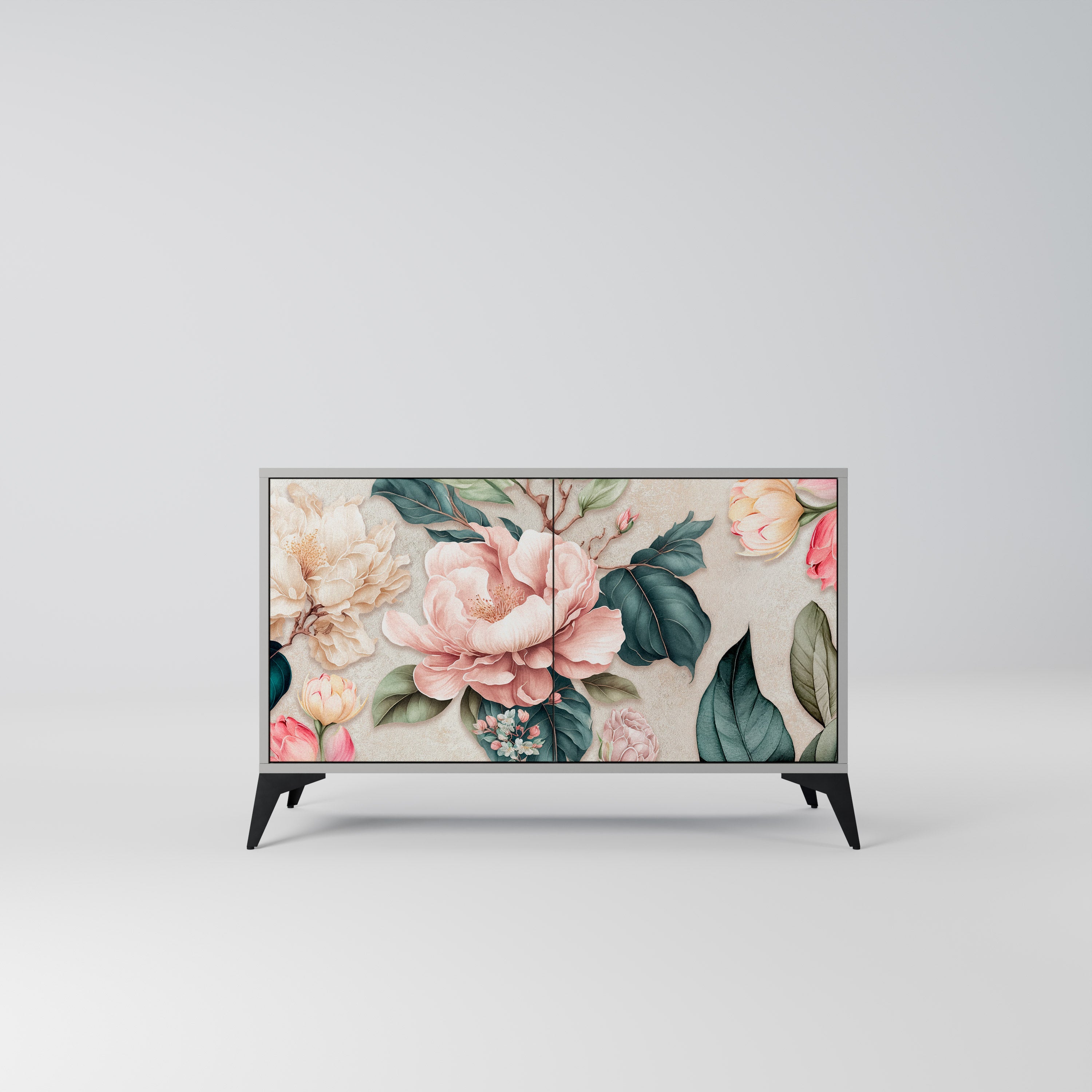 FLORAL GRACE Μπουφές με 2 Πόρτες σε Γκρι Φινίρισμα