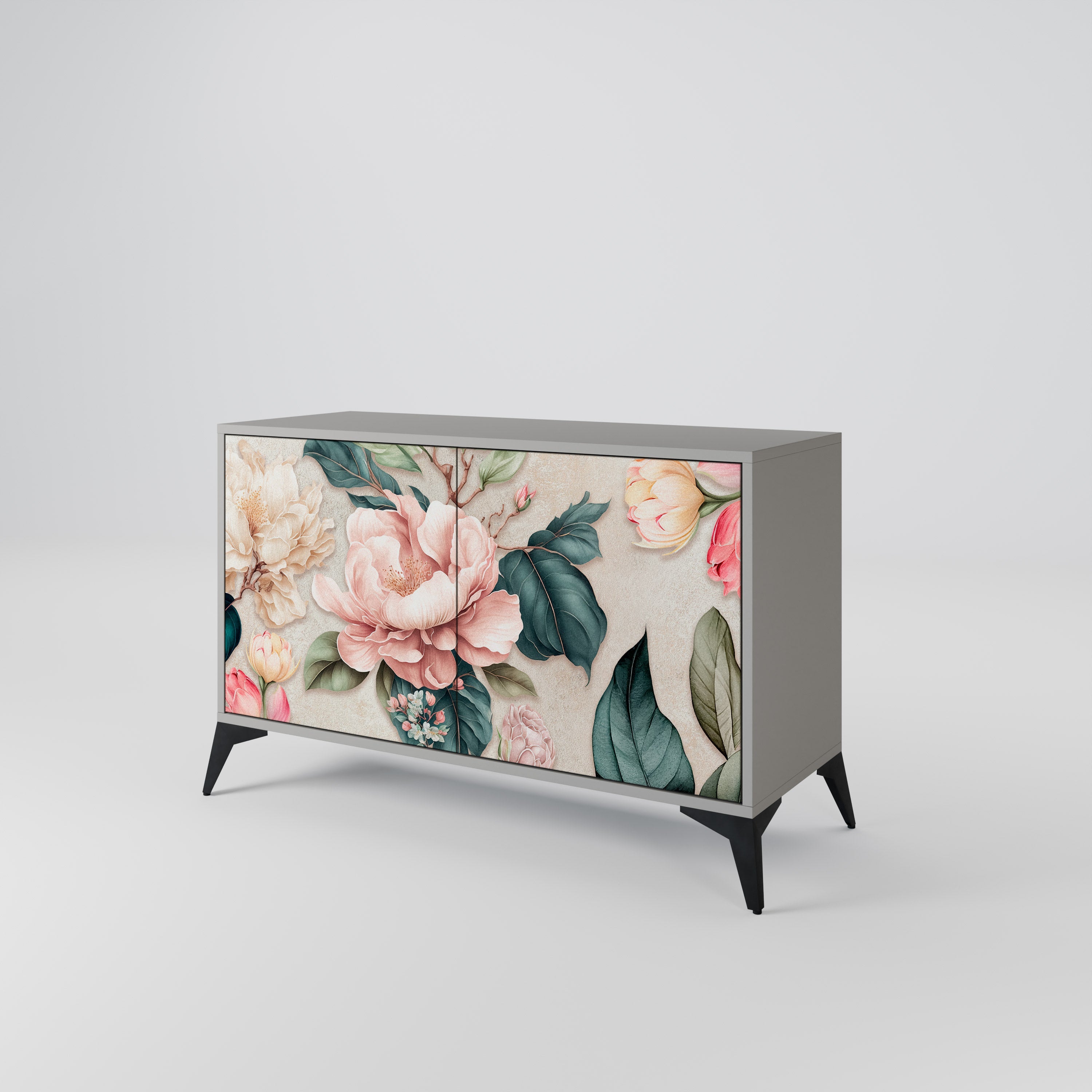 FLORAL GRACE Μπουφές με 2 Πόρτες σε Γκρι Φινίρισμα