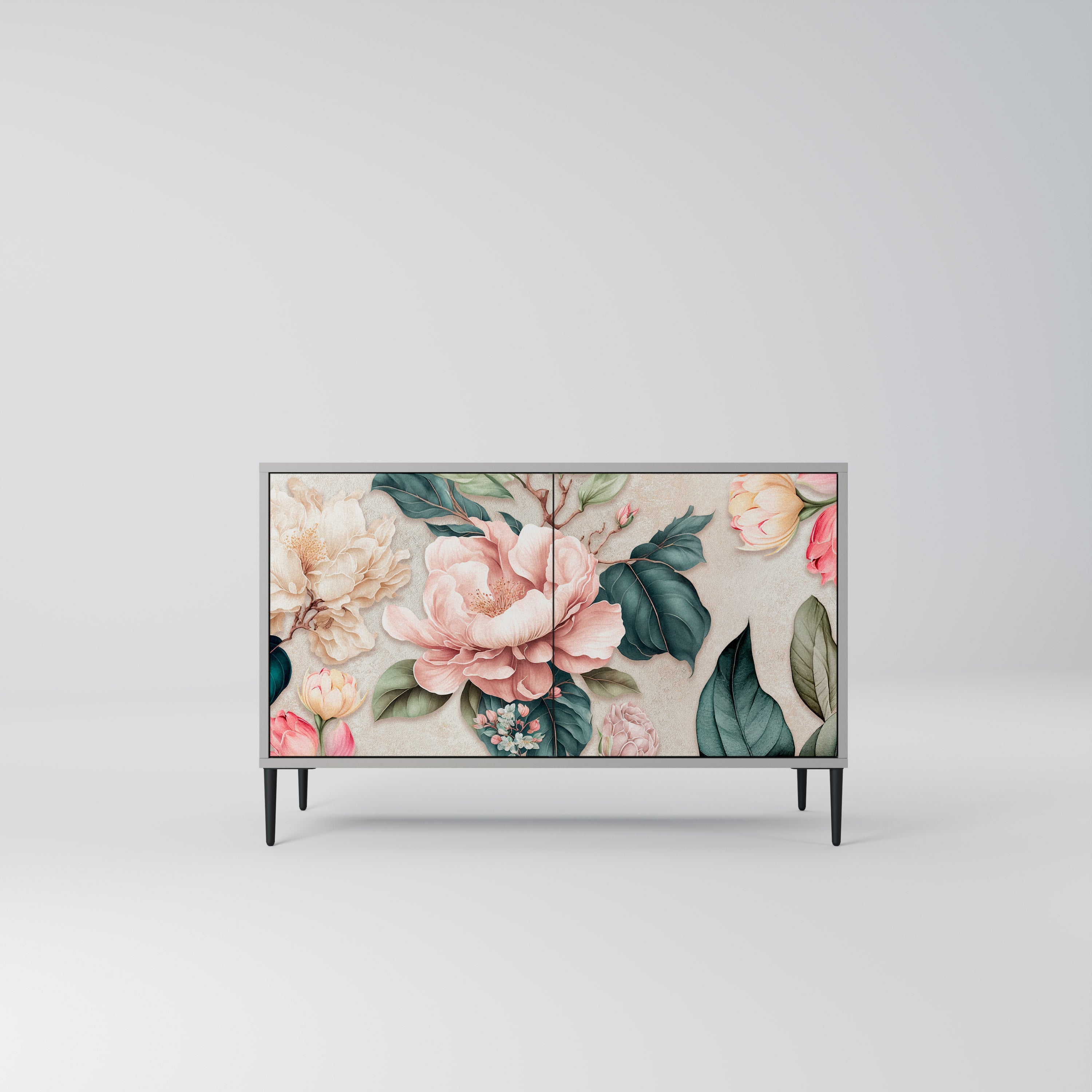 FLORAL GRACE Μπουφές με 2 Πόρτες σε Γκρι Φινίρισμα