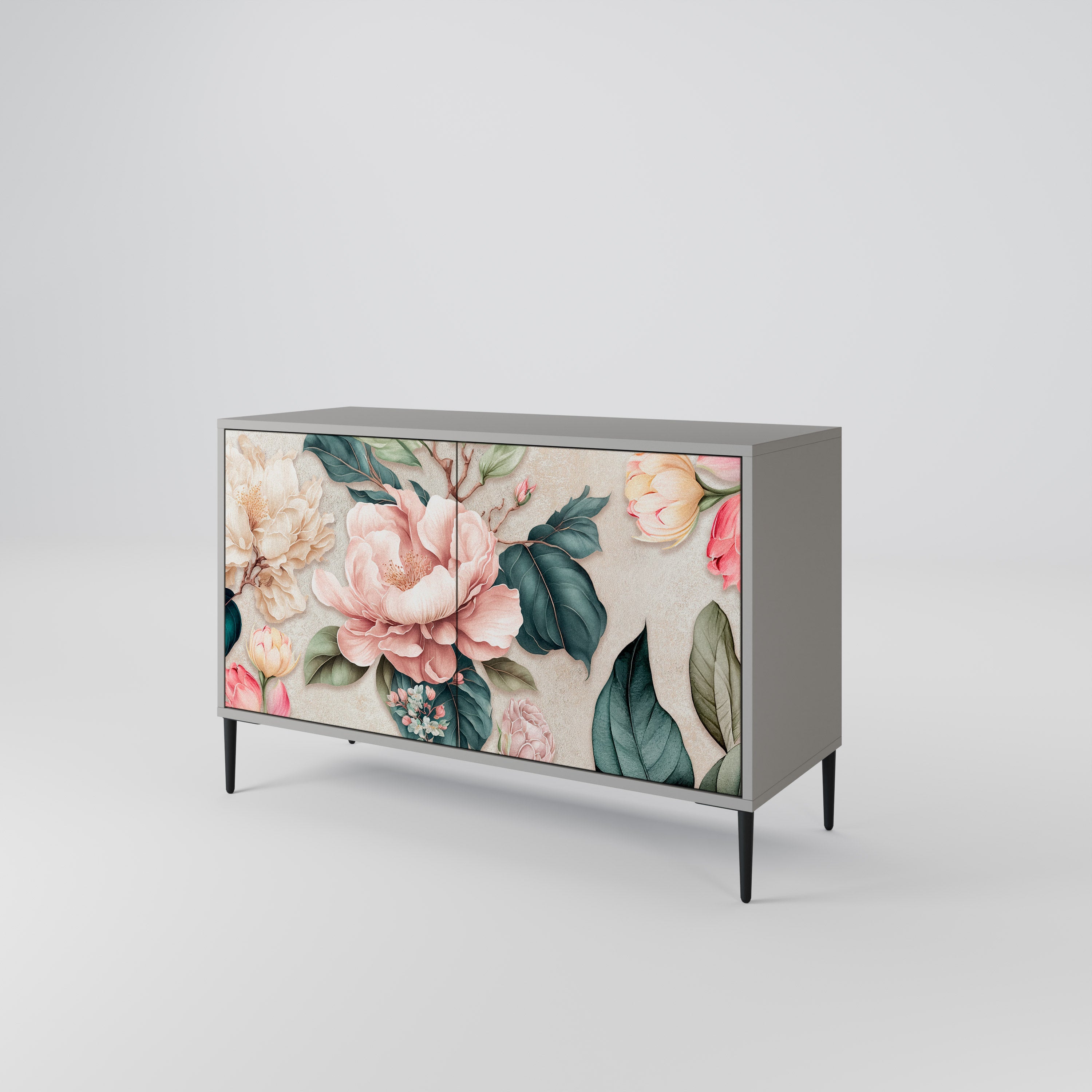 FLORAL GRACE Μπουφές με 2 Πόρτες σε Γκρι Φινίρισμα