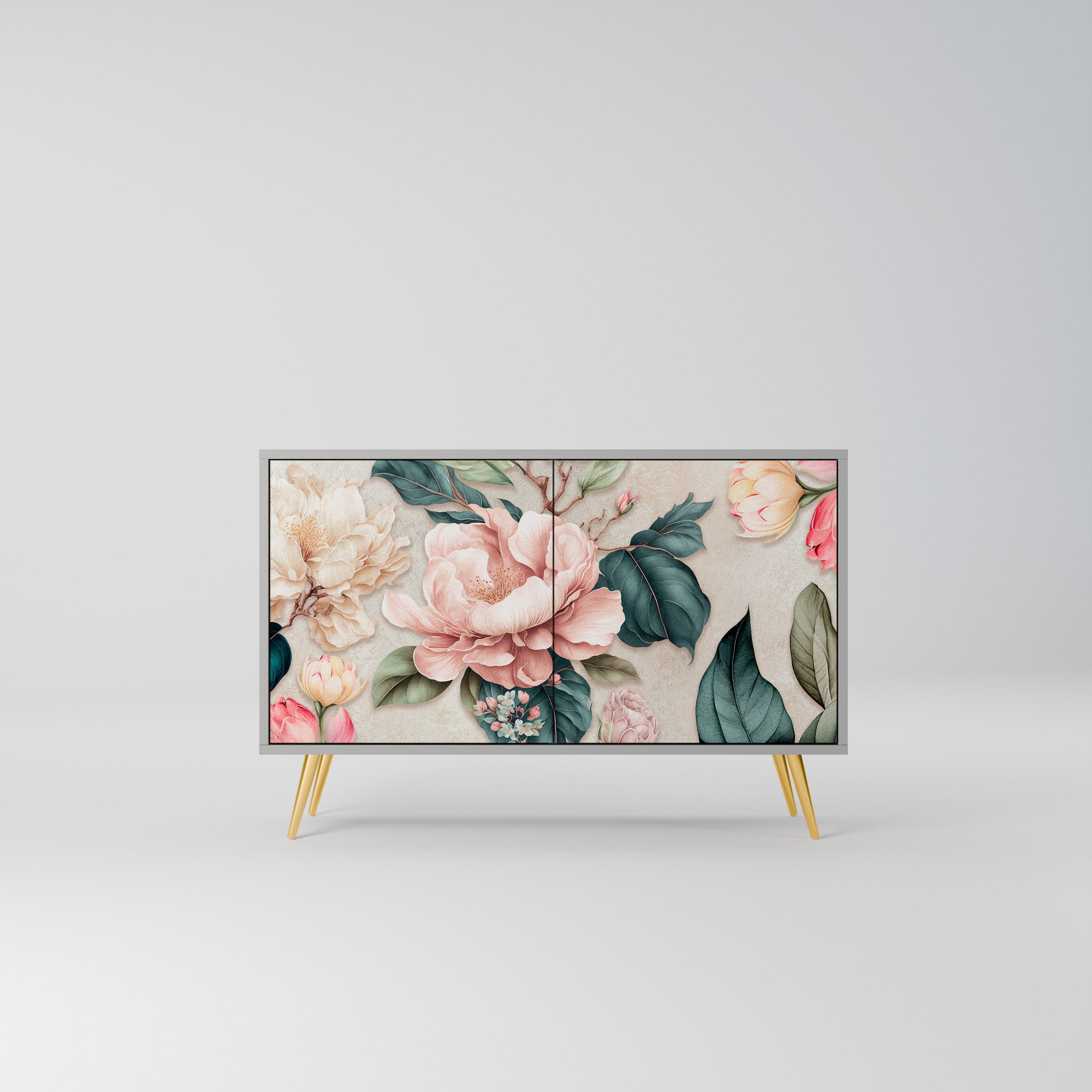 FLORAL GRACE Μπουφές με 2 Πόρτες σε Γκρι Φινίρισμα