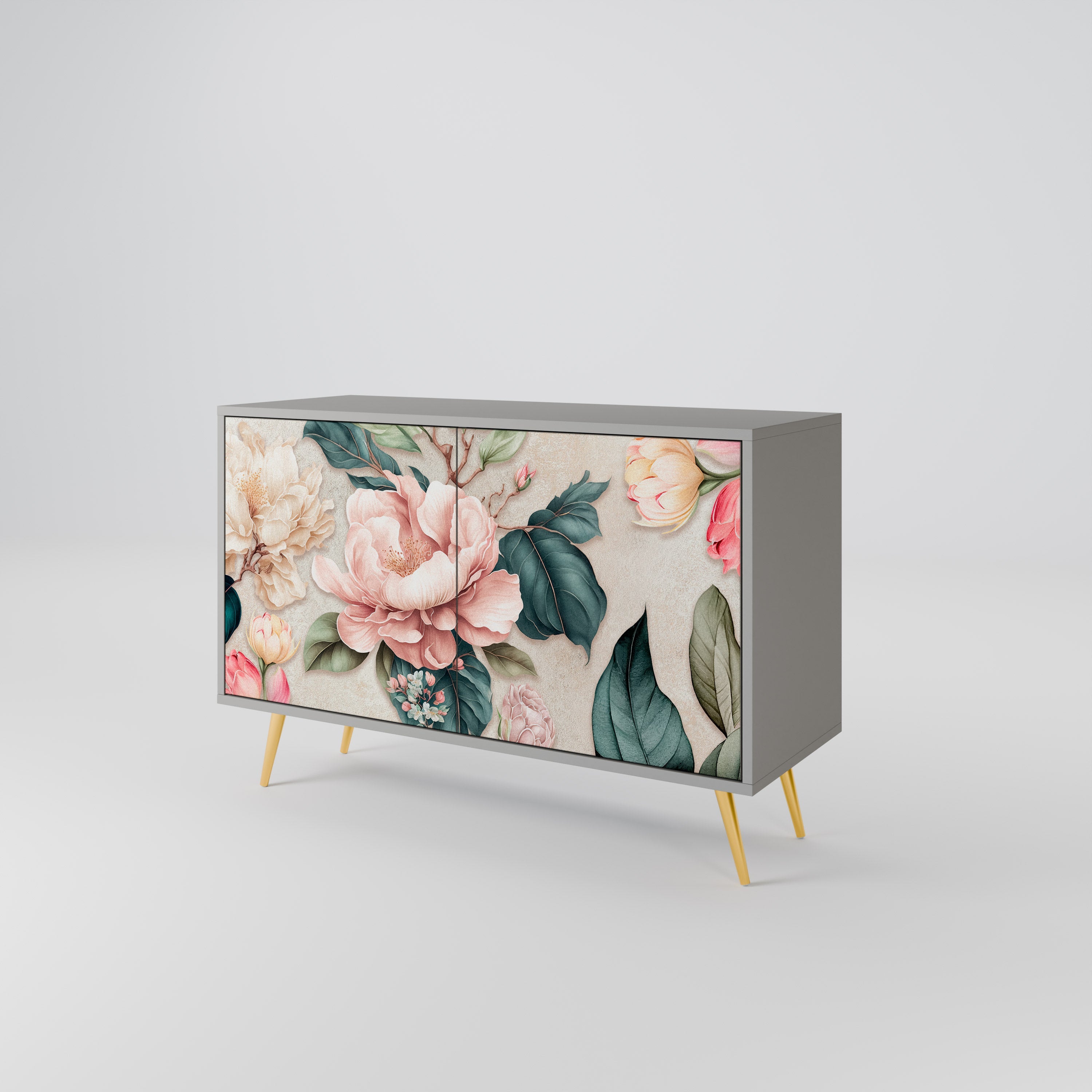 FLORAL GRACE Μπουφές με 2 Πόρτες σε Γκρι Φινίρισμα