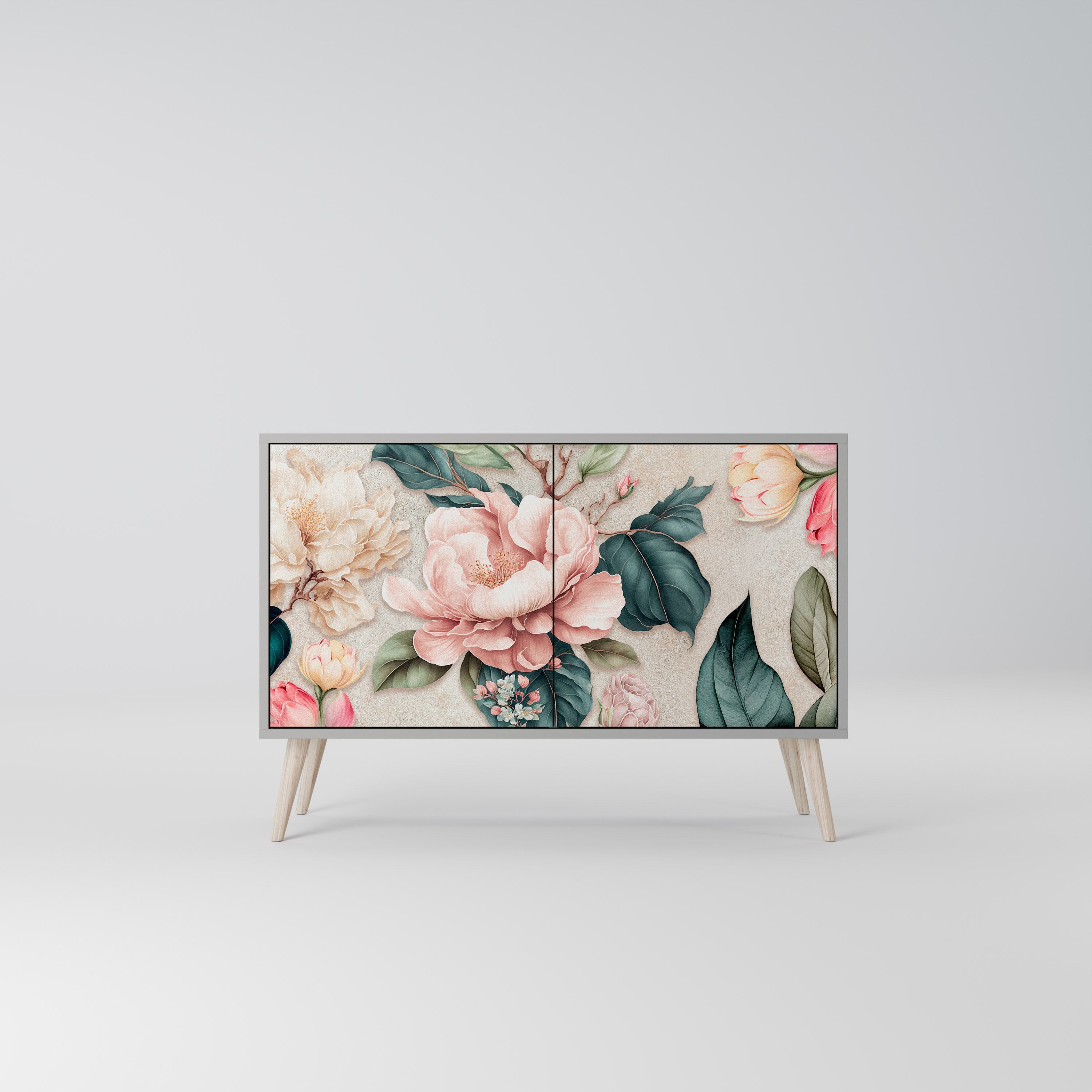 FLORAL GRACE Μπουφές με 2 Πόρτες σε Γκρι Φινίρισμα