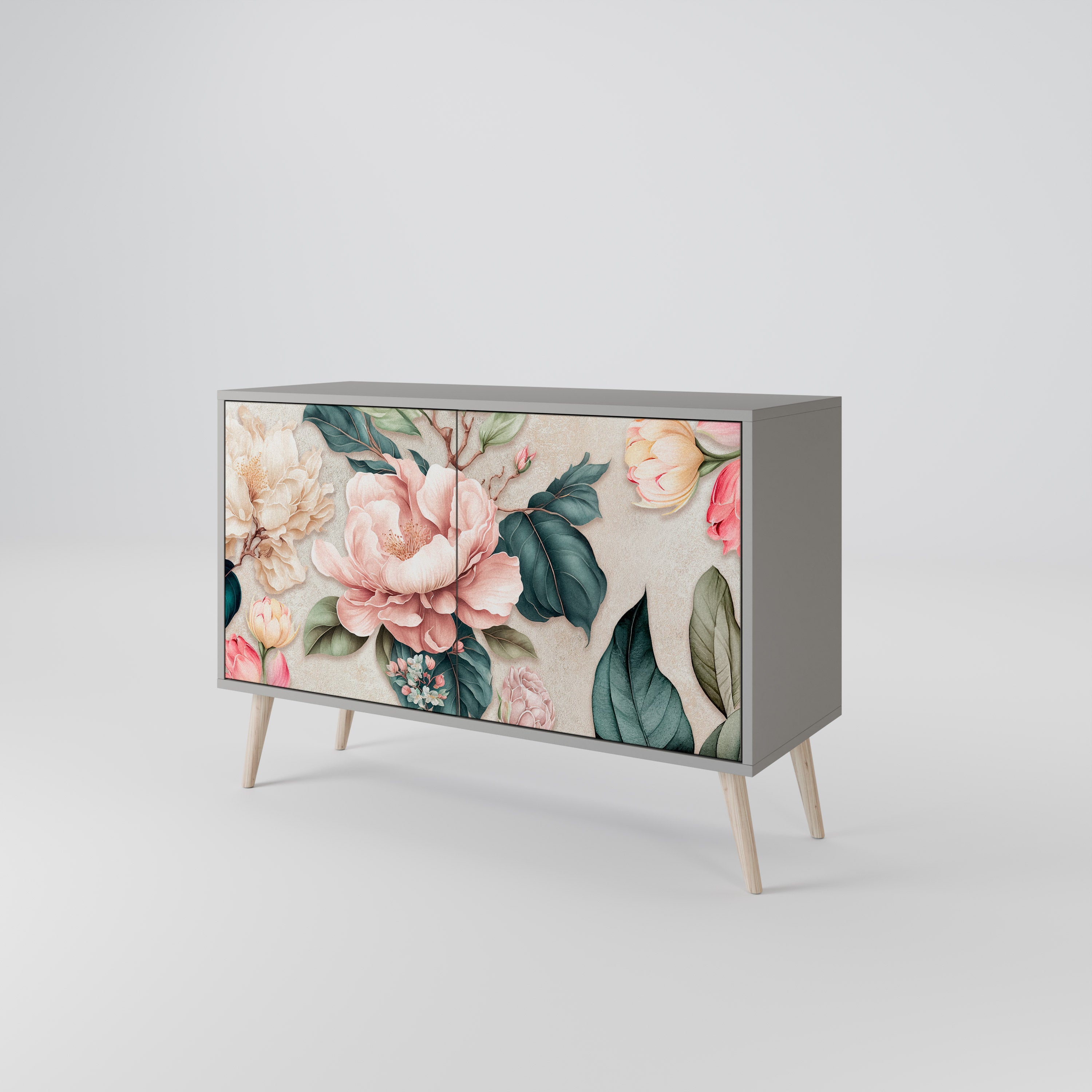 FLORAL GRACE Μπουφές με 2 Πόρτες σε Γκρι Φινίρισμα