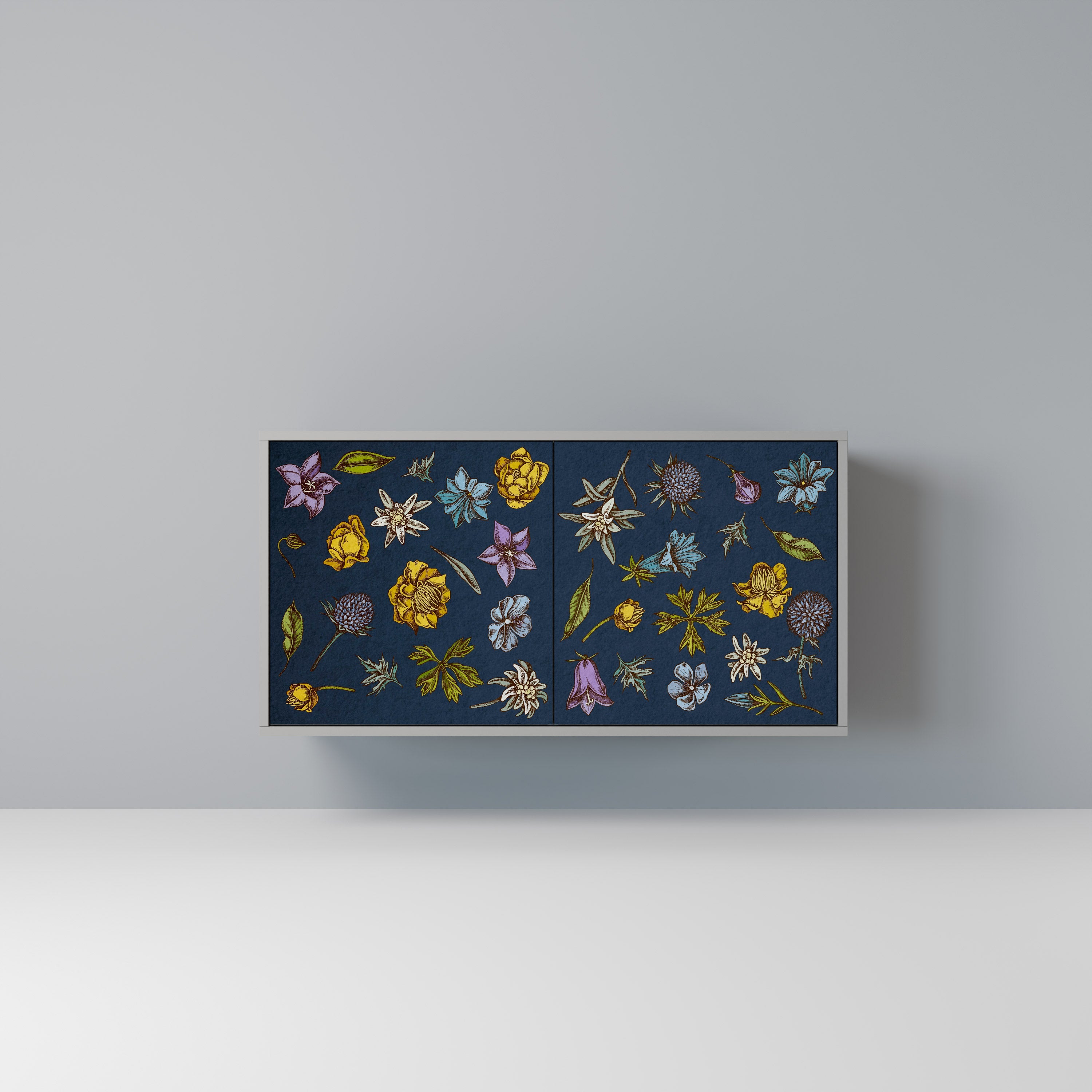 Μπουφές με 2 πόρτες FLOWERS ON NAVY BLUE σε γκρι φινίρισμα