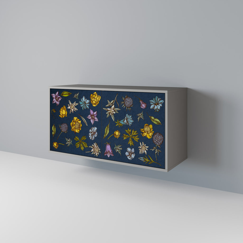 Μπουφές με 2 πόρτες FLOWERS ON NAVY BLUE σε γκρι φινίρισμα