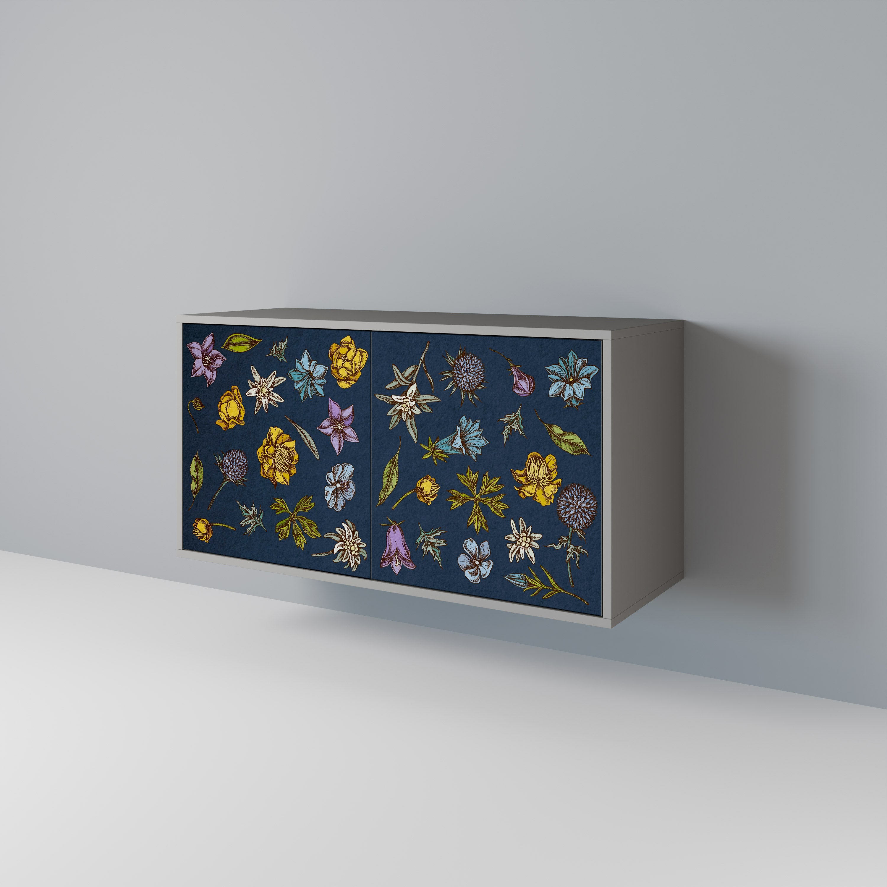 Μπουφές με 2 πόρτες FLOWERS ON NAVY BLUE σε γκρι φινίρισμα