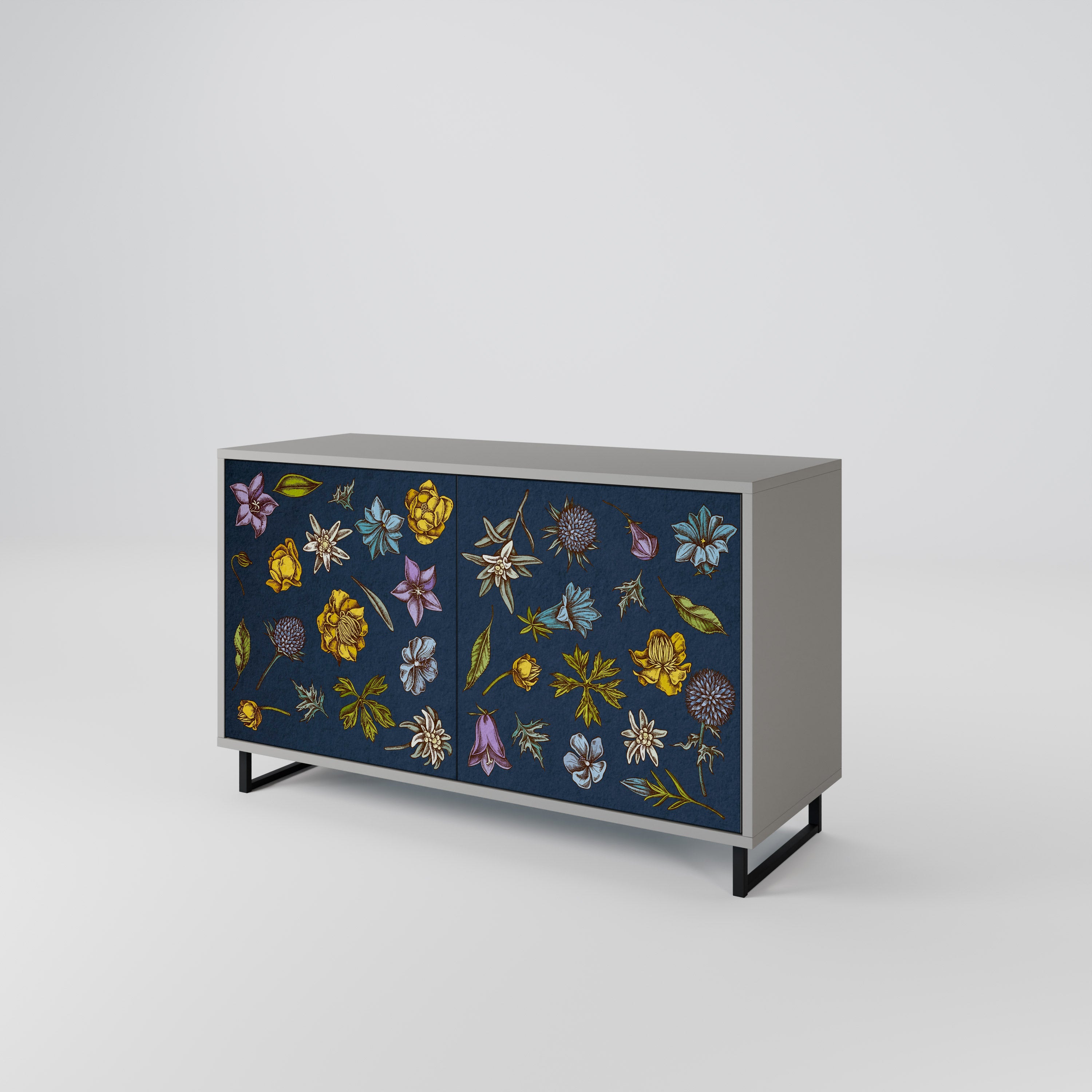 Μπουφές με 2 πόρτες FLOWERS ON NAVY BLUE σε γκρι φινίρισμα