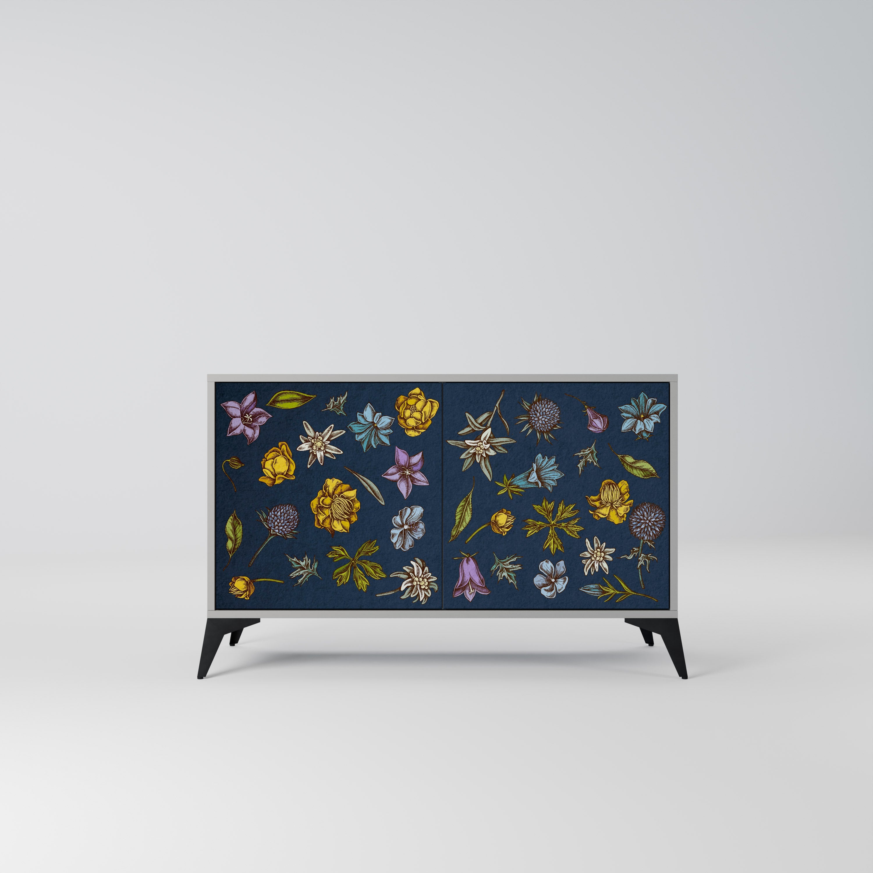 Μπουφές με 2 πόρτες FLOWERS ON NAVY BLUE σε γκρι φινίρισμα