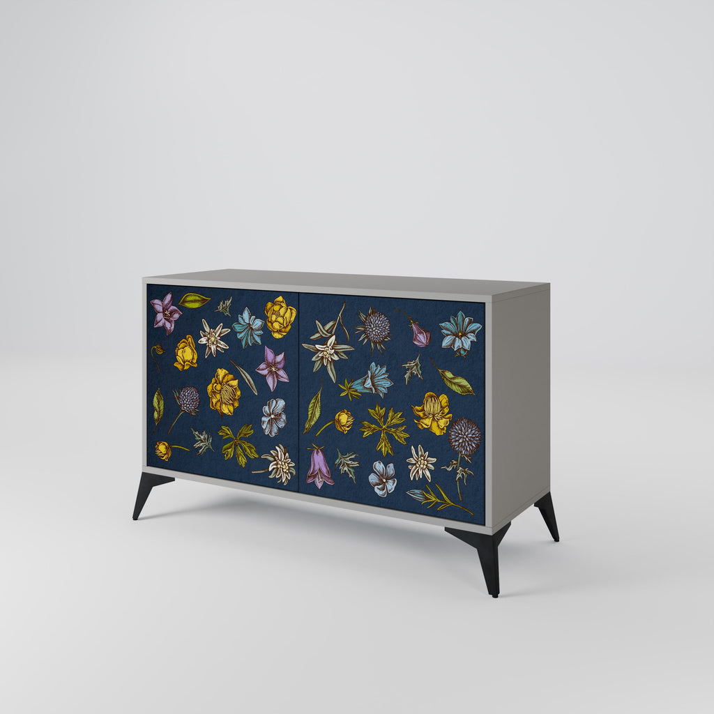 Μπουφές με 2 πόρτες FLOWERS ON NAVY BLUE σε γκρι φινίρισμα