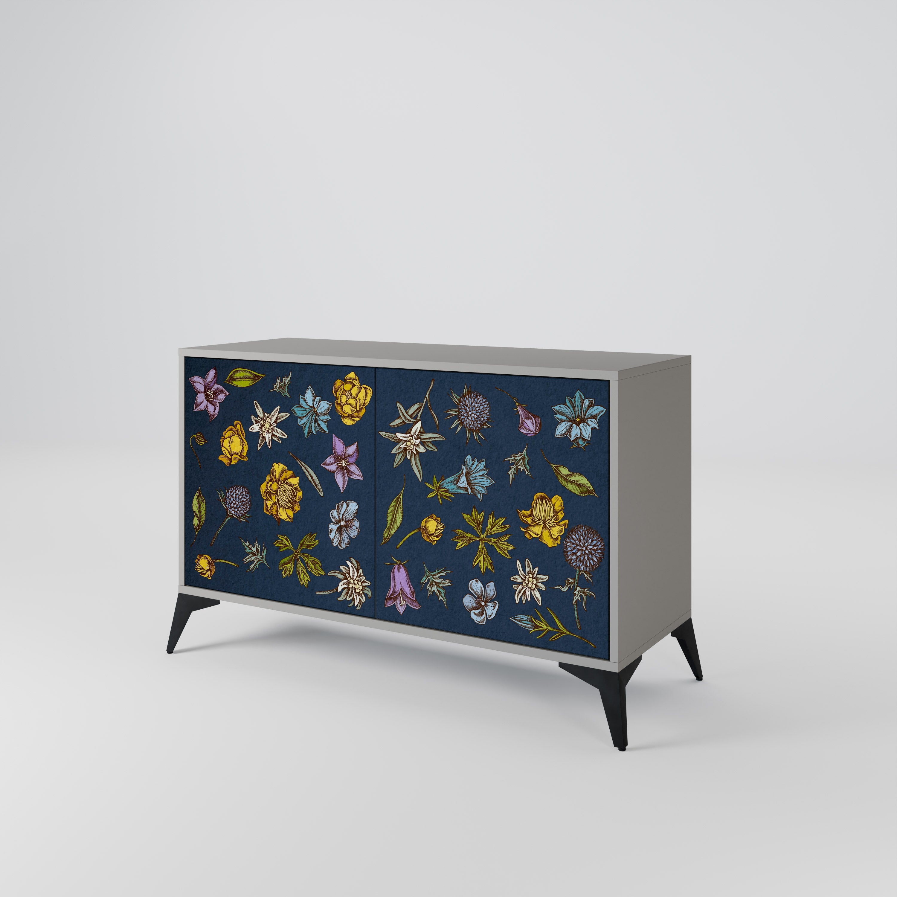 Μπουφές με 2 πόρτες FLOWERS ON NAVY BLUE σε γκρι φινίρισμα